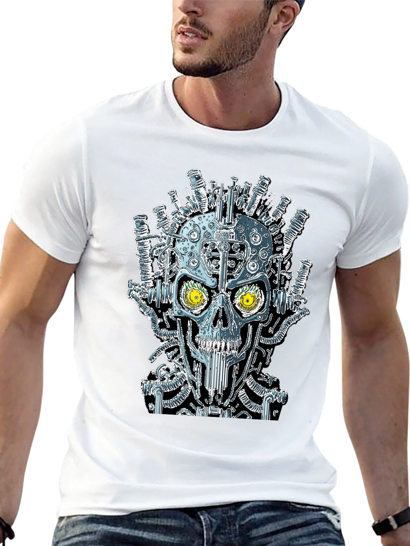 Steampunk Skull Graphic Black T-Shirt