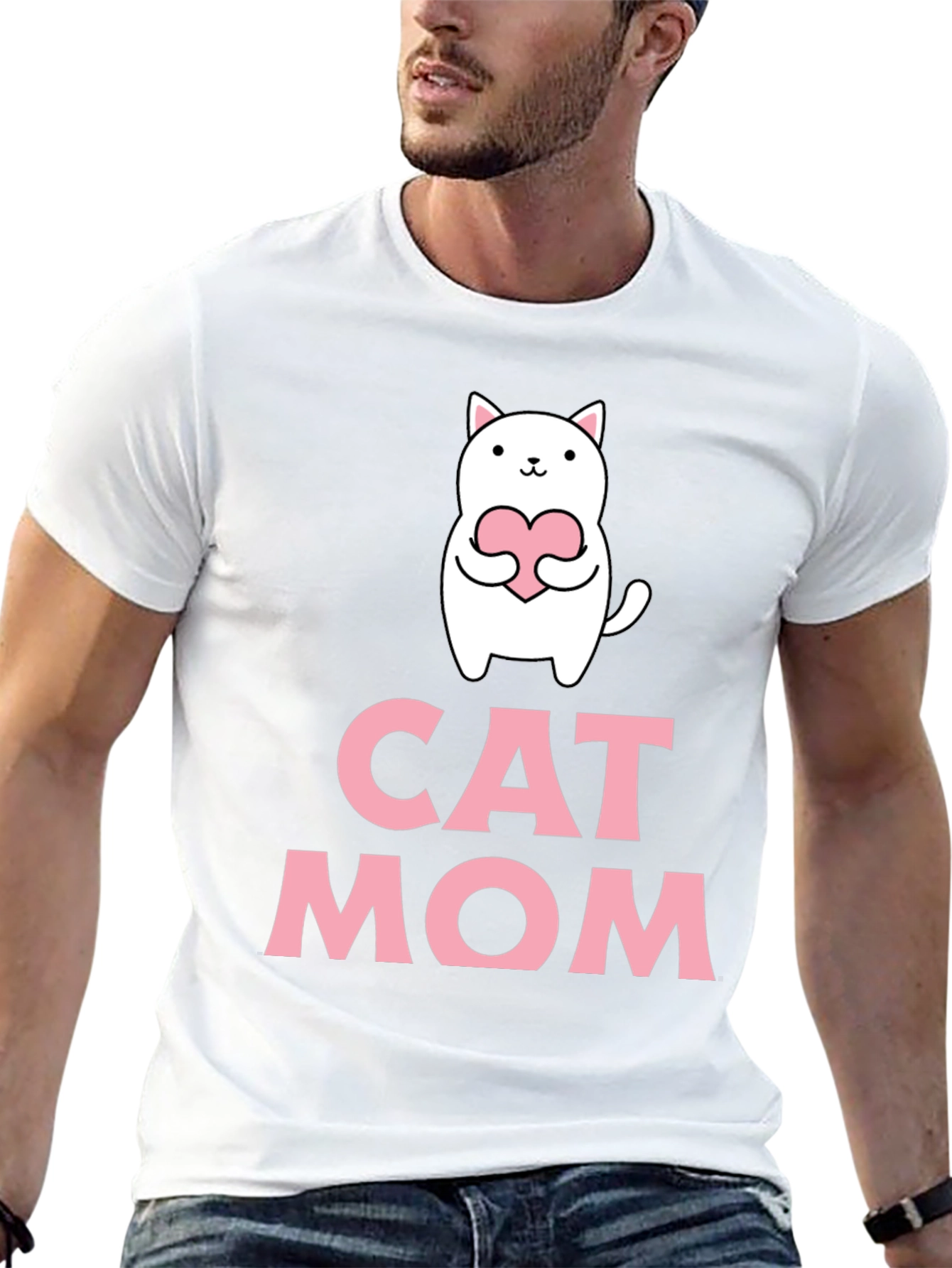 Cat Mom T-Shirt - Cute Cat Heart Graphic