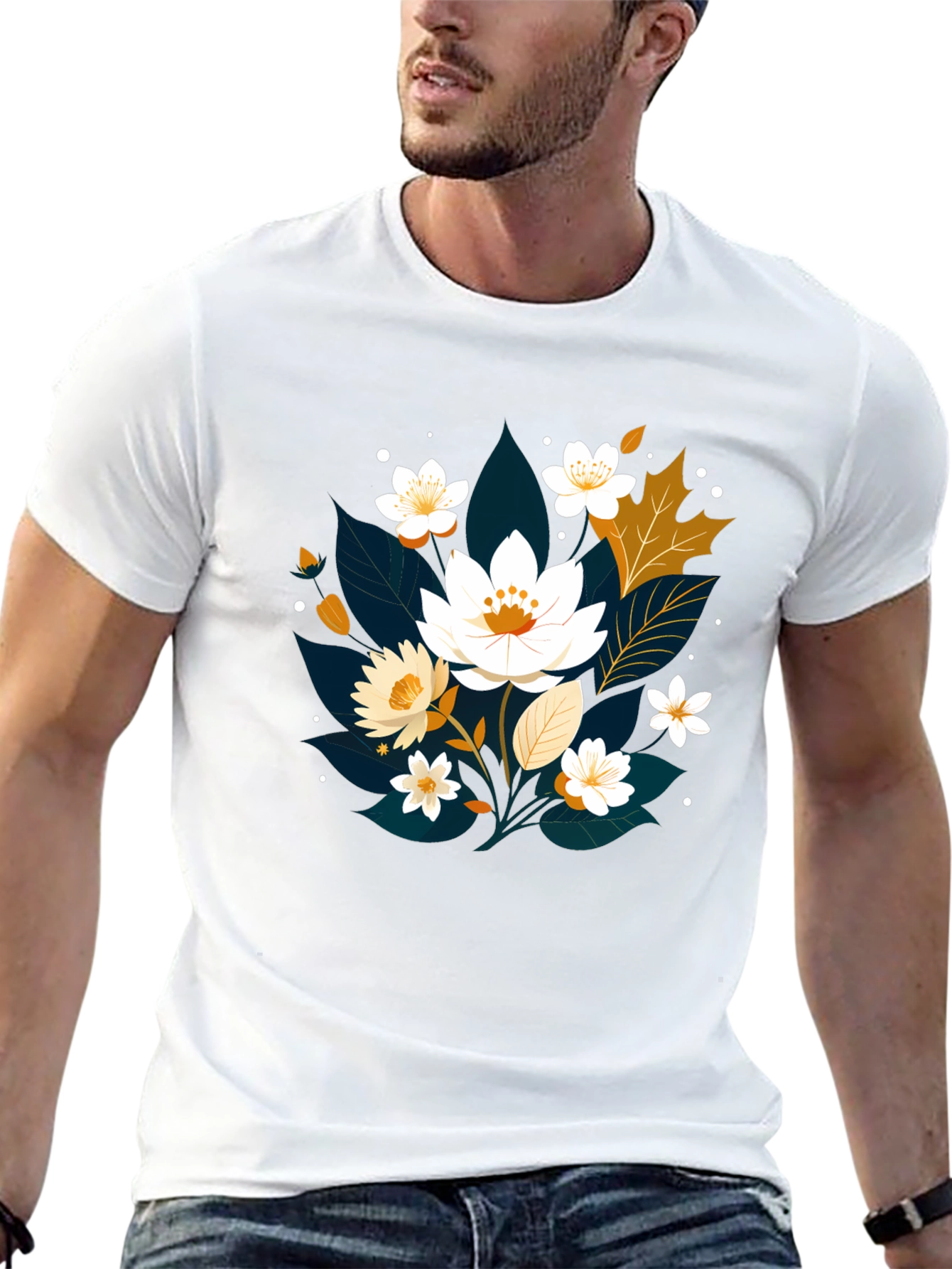 Floral Print Black T-Shirt - Nature Inspired Design