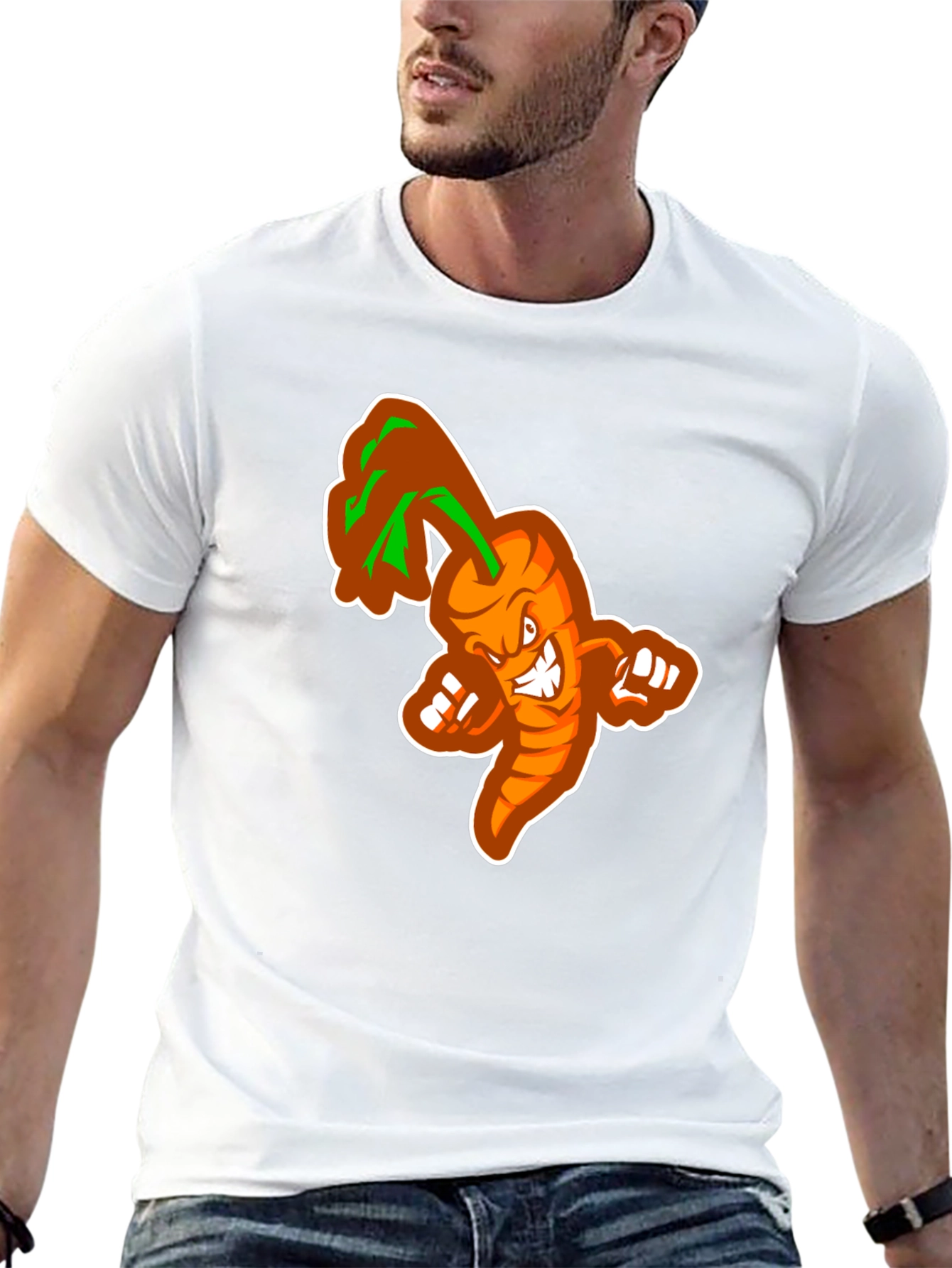 Mens Black T-shirt with Cartoon Carrot Design