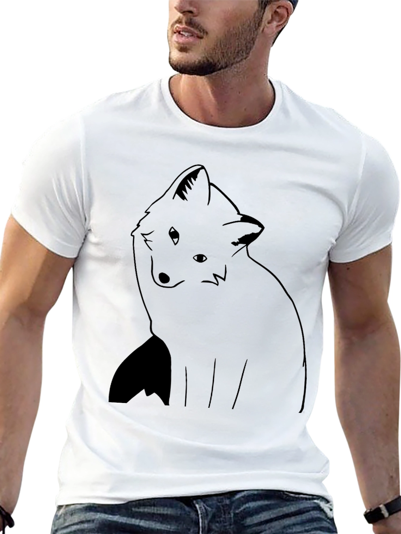 Minimalist Fox Design Black T-Shirt