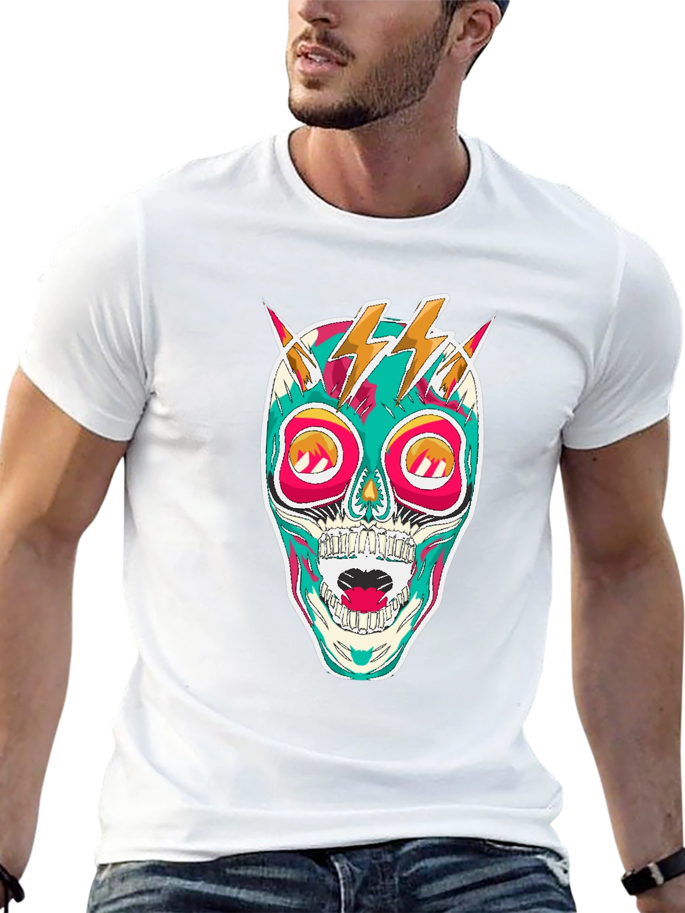 Skull Lightning Bolt Graphic Tee - Bold Statement Shirt