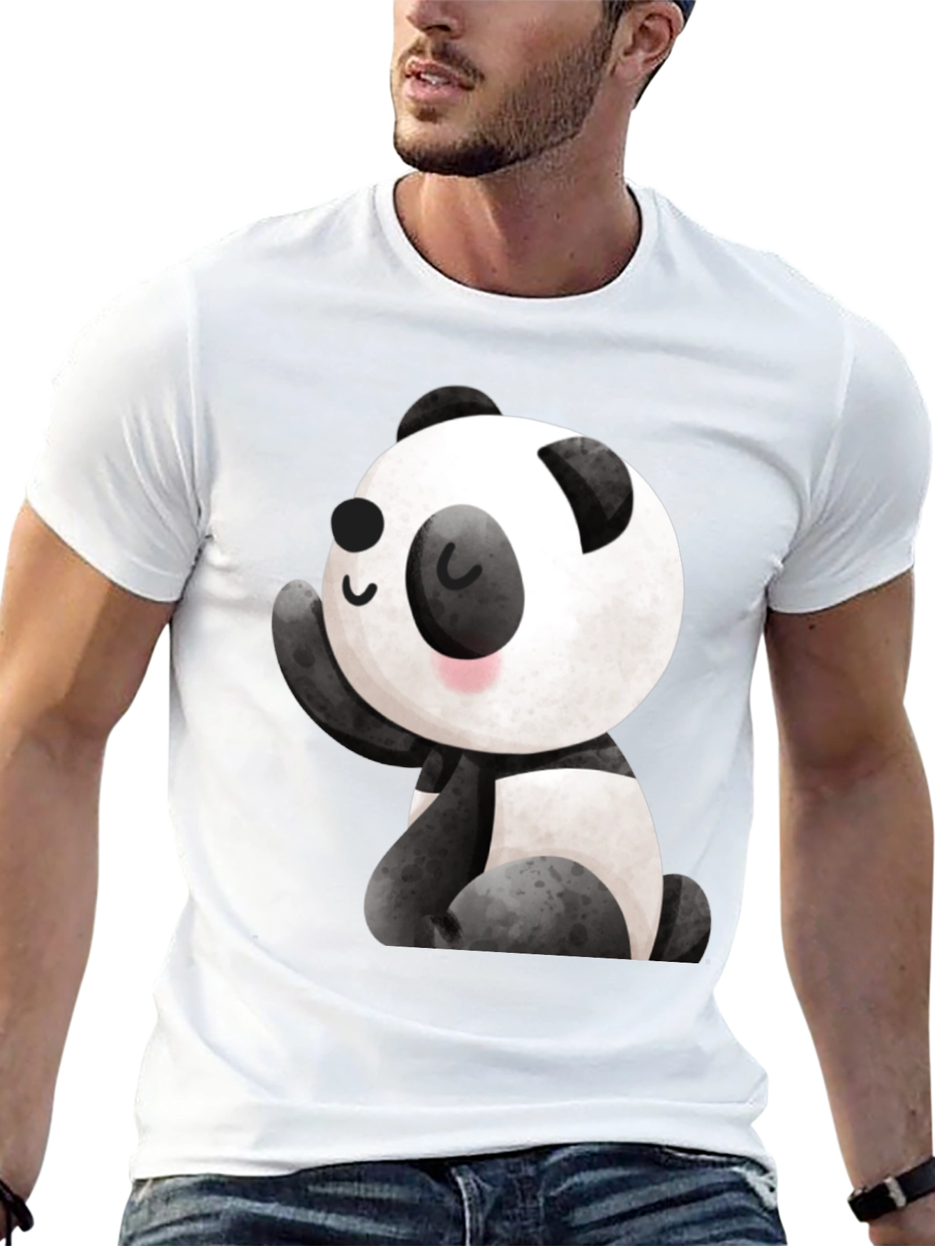 Cute Panda Graphic Tee - Black Crew Neck
