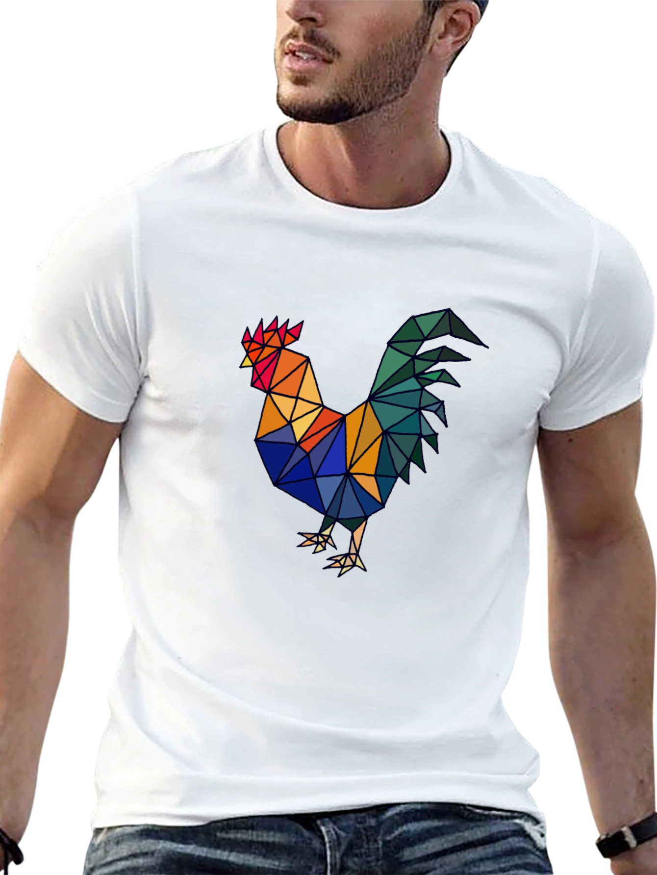 Geometric Rooster Graphic Tee - Mens Black T-Shirt
