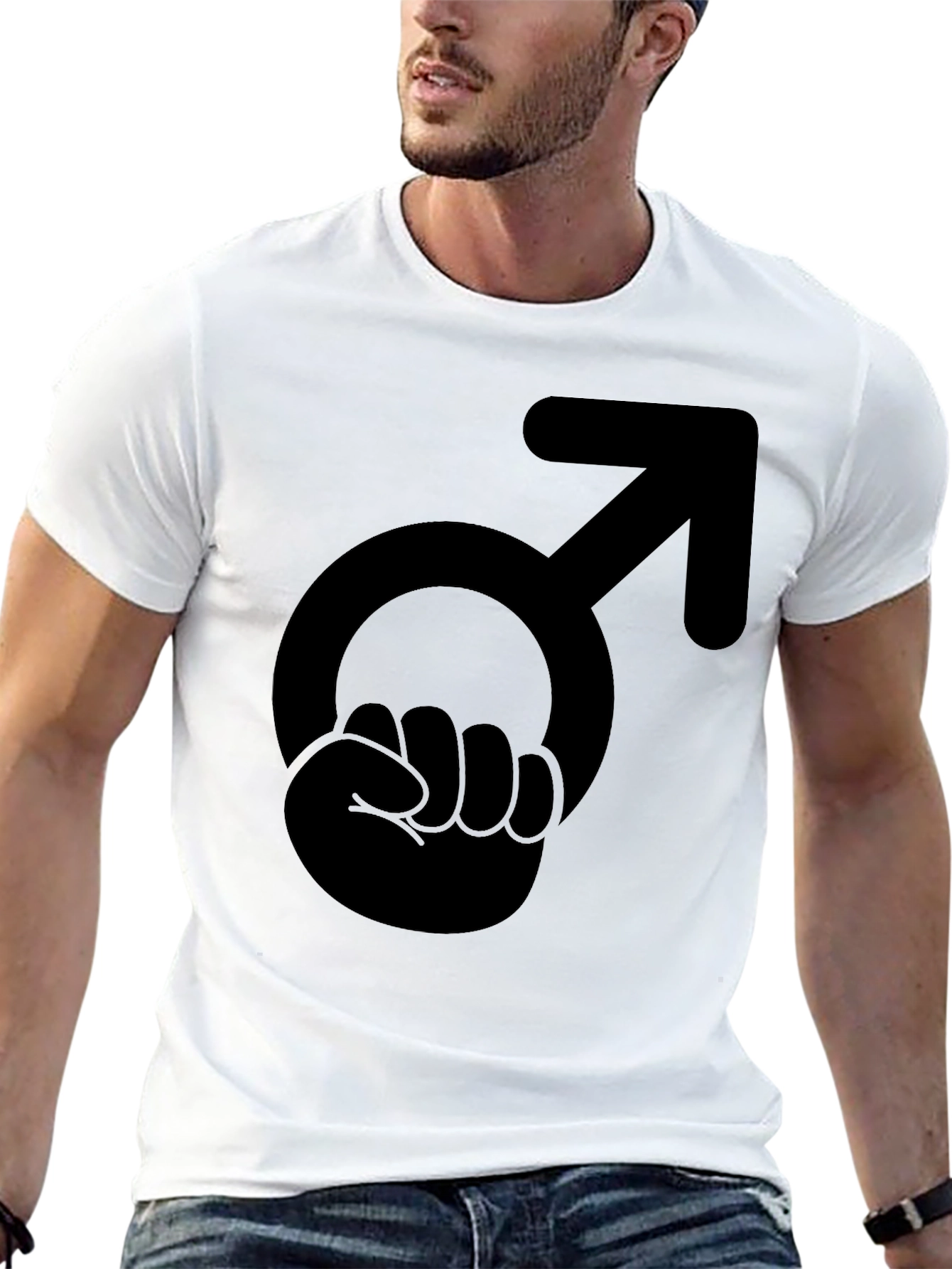 Male Symbol Fist Graphic T-Shirt - Black Cotton Tee