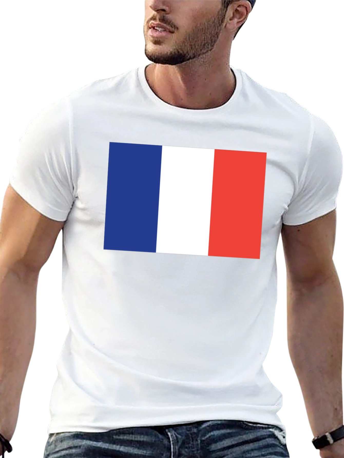 French Flag Graphic Tee - Black Cotton T-Shirt