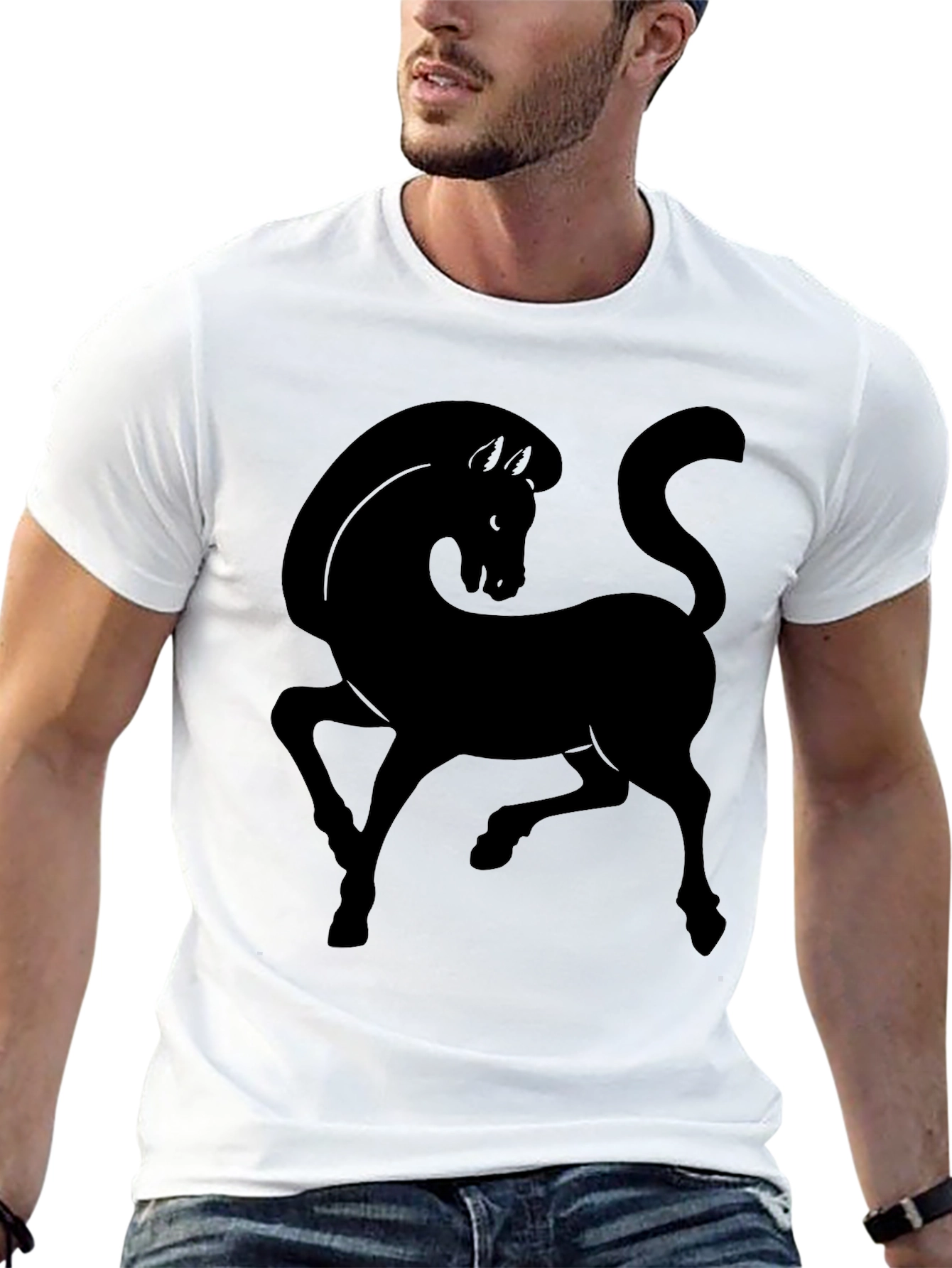 Mens Black T-Shirt with Horse Graphic