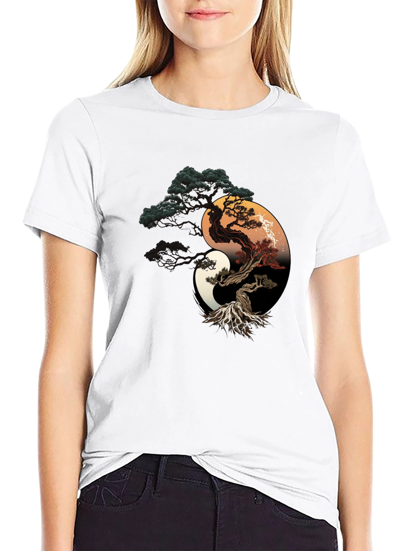 Yin Yang Bonsai Tree Graphic T-Shirt