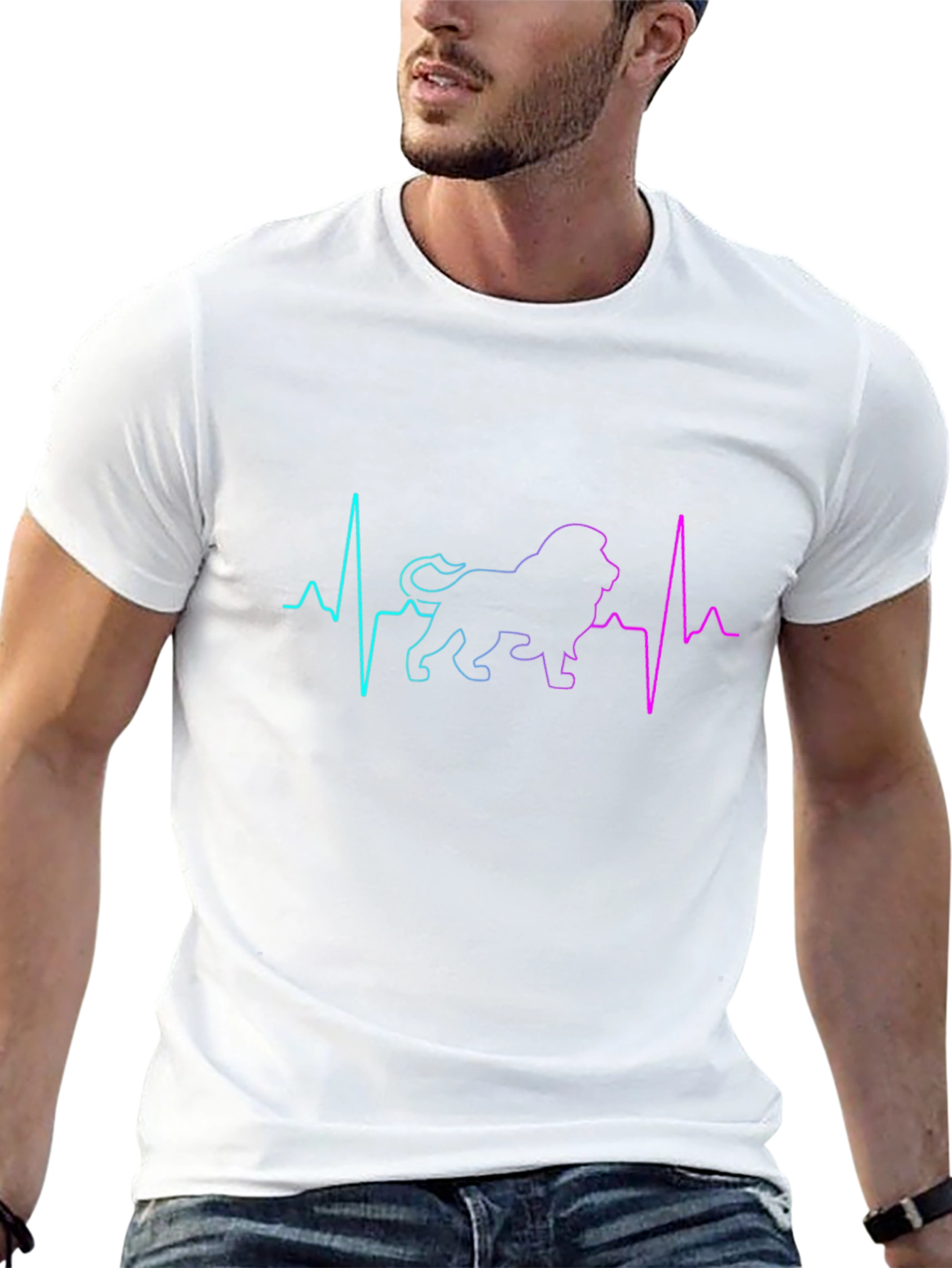 Lion Heartbeat Graphic Tee - Cool Animal Lovers Shirt