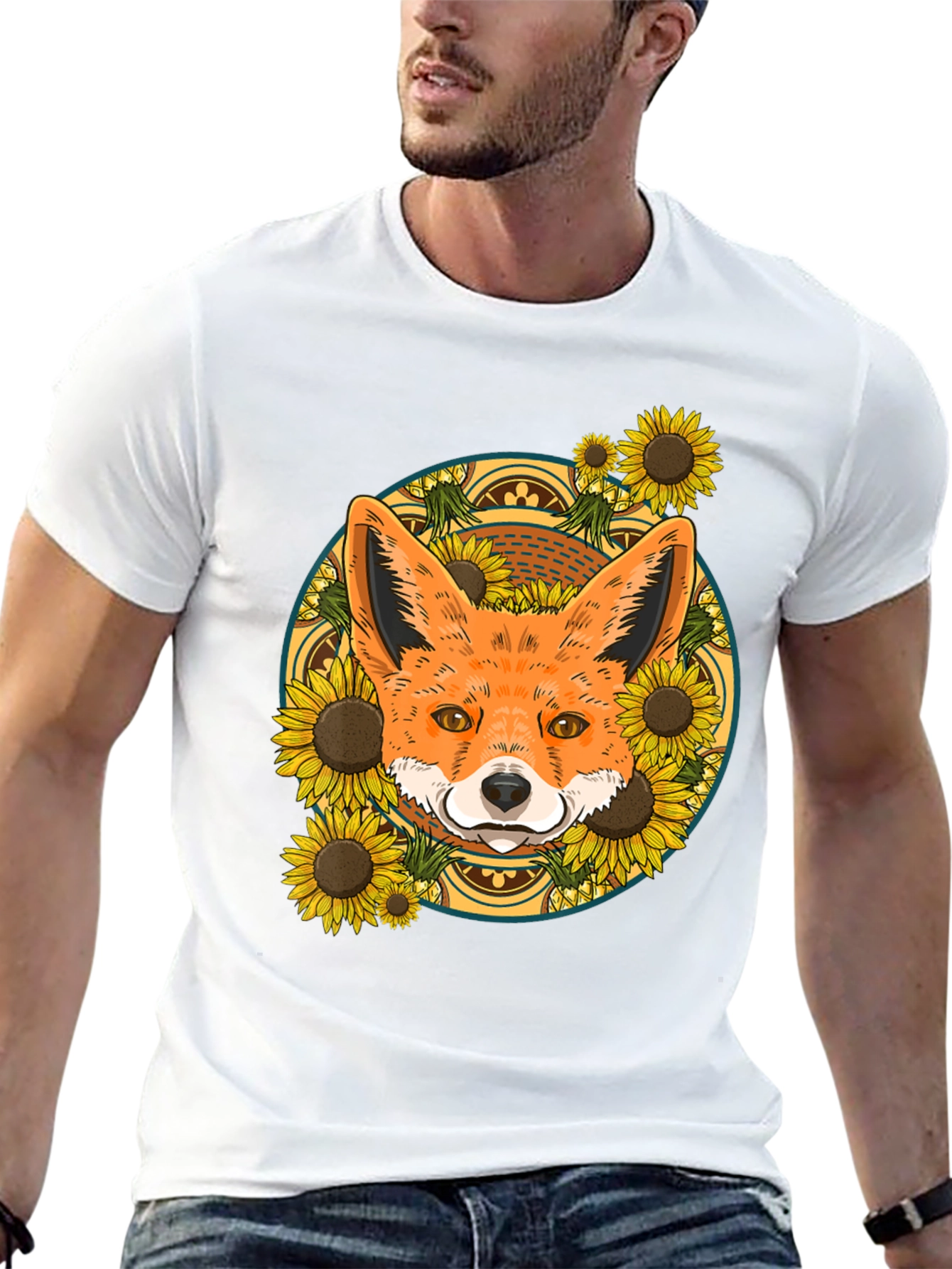 Fox & Sunflower Graphic Tee - Nature Lovers T-Shirt