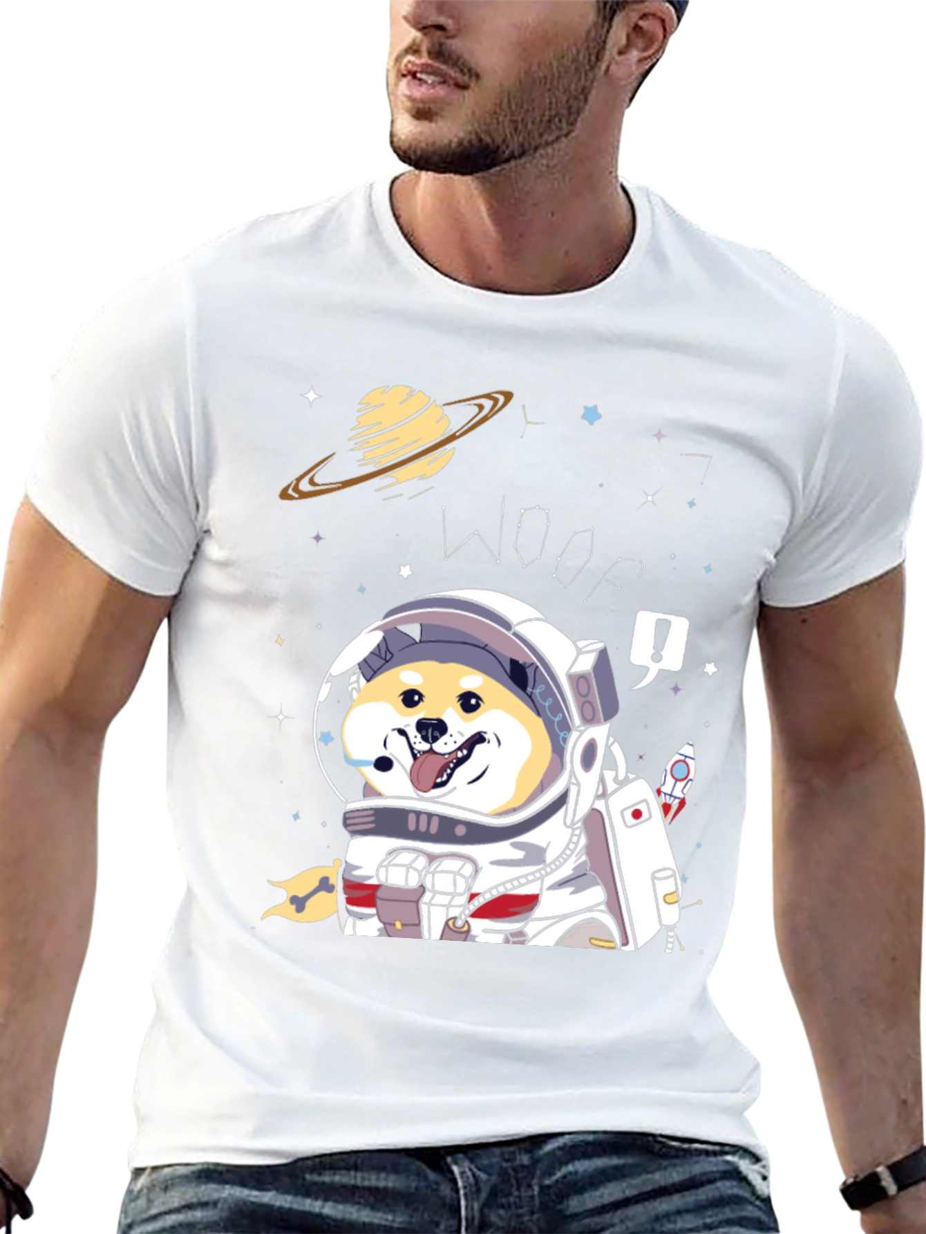 Woof! Space Dog T-Shirt - Shiba Inu Astronaut Tee