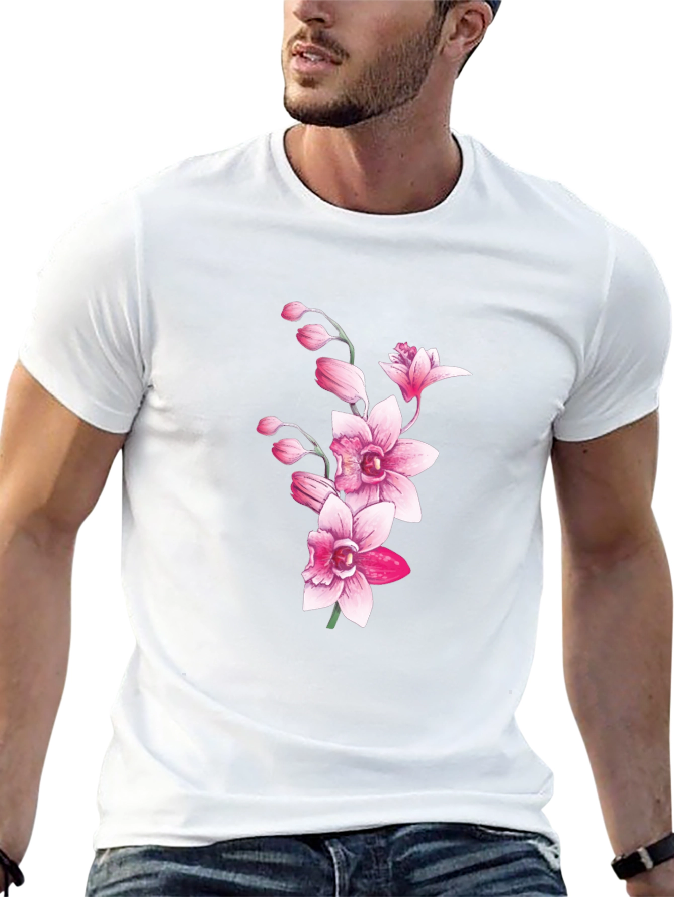 Black Floral Orchid Graphic T-Shirt