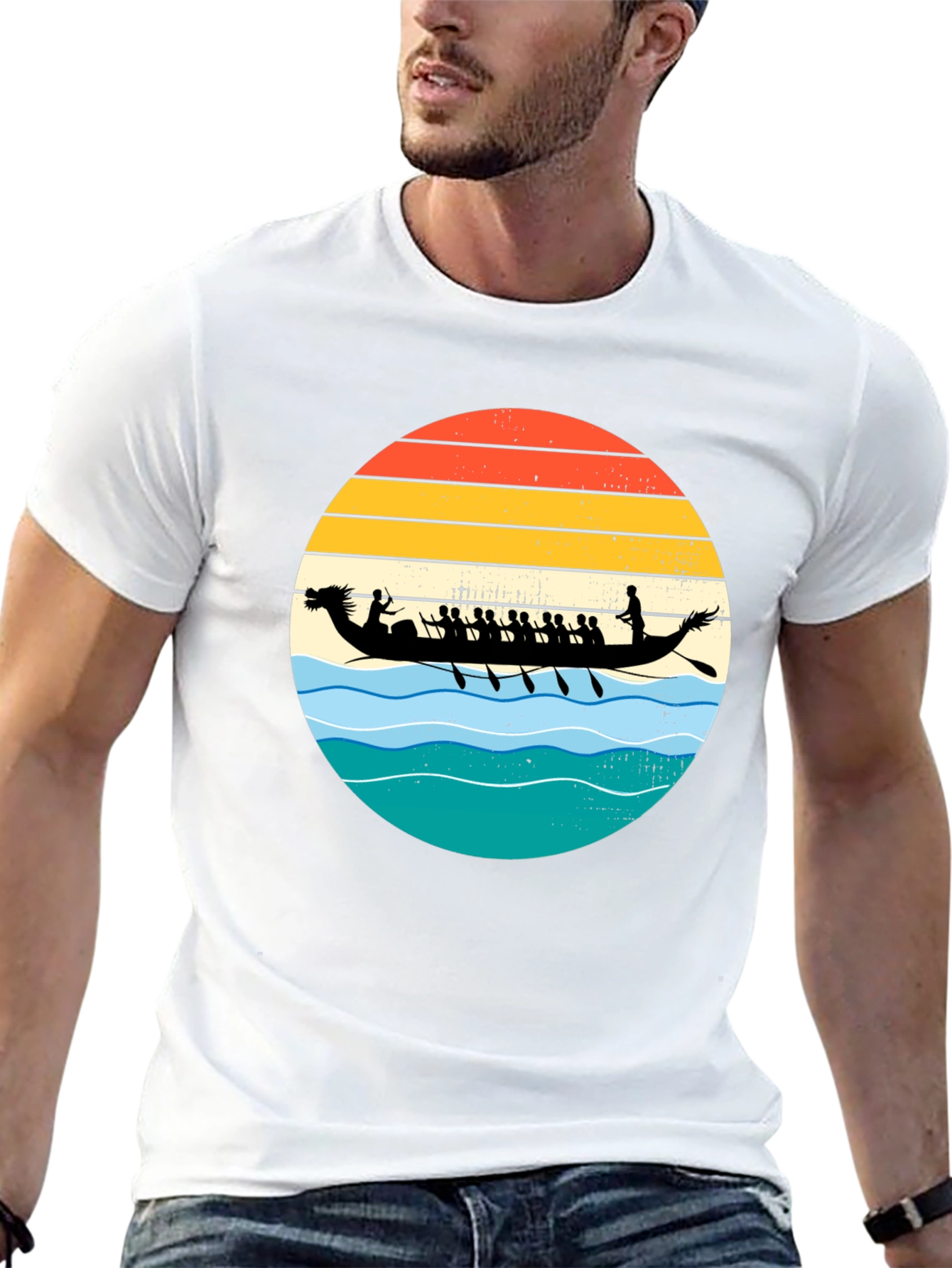 Dragon Boat Retro Sunset Graphic T-Shirt