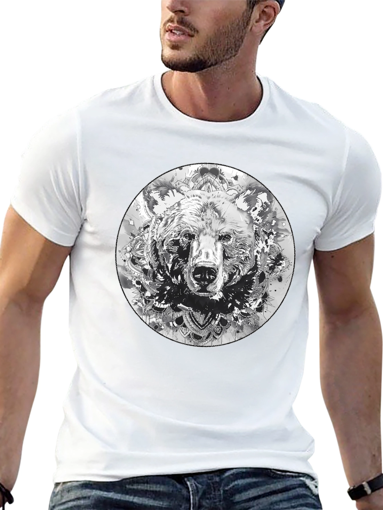 Bear Mandala Graphic Black T-Shirt