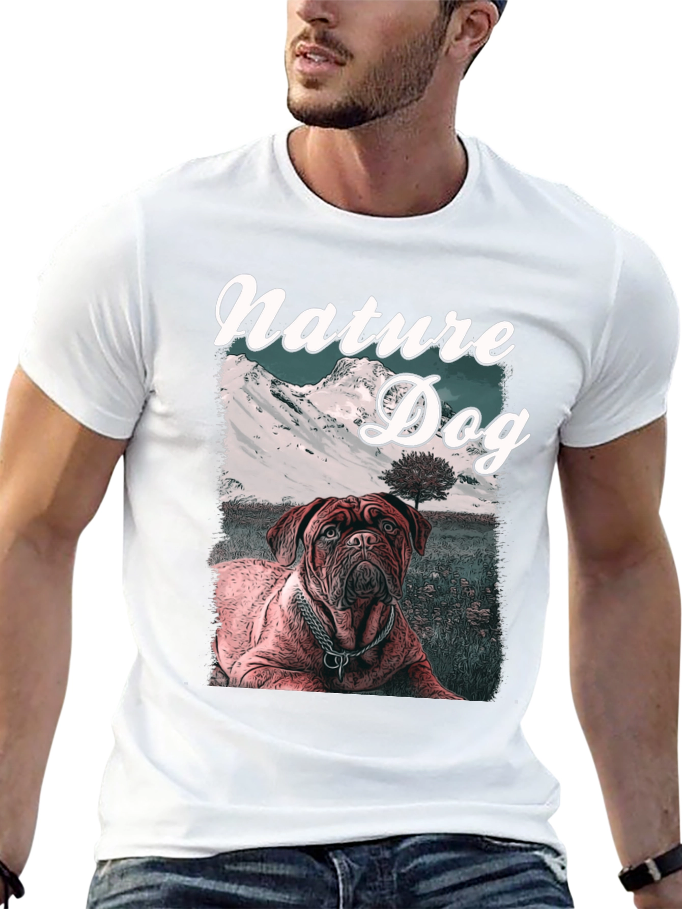 Nature Dog Graphic Tee - Mountain Landscape Design
