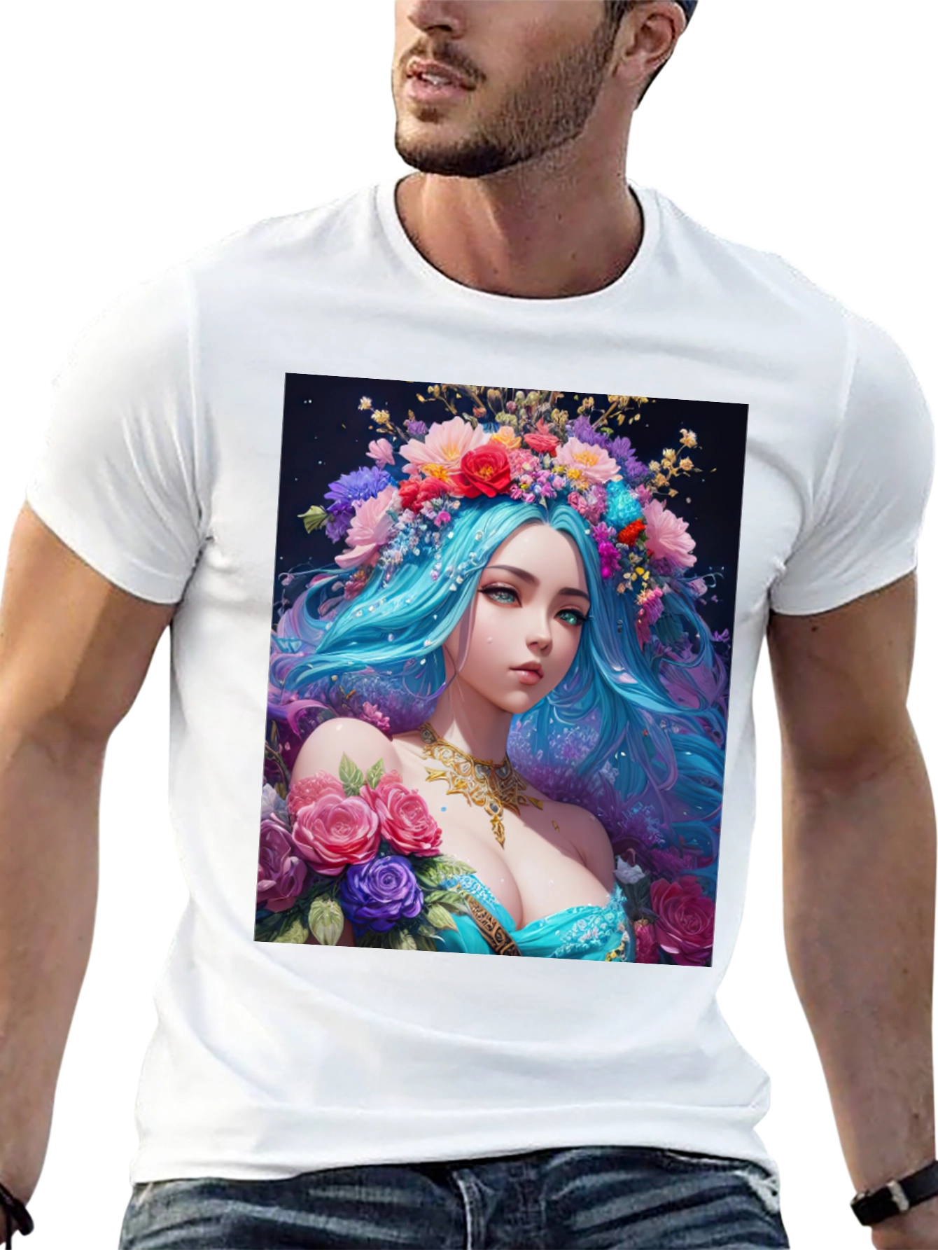 Floral Goddess Graphic T-Shirt - Black