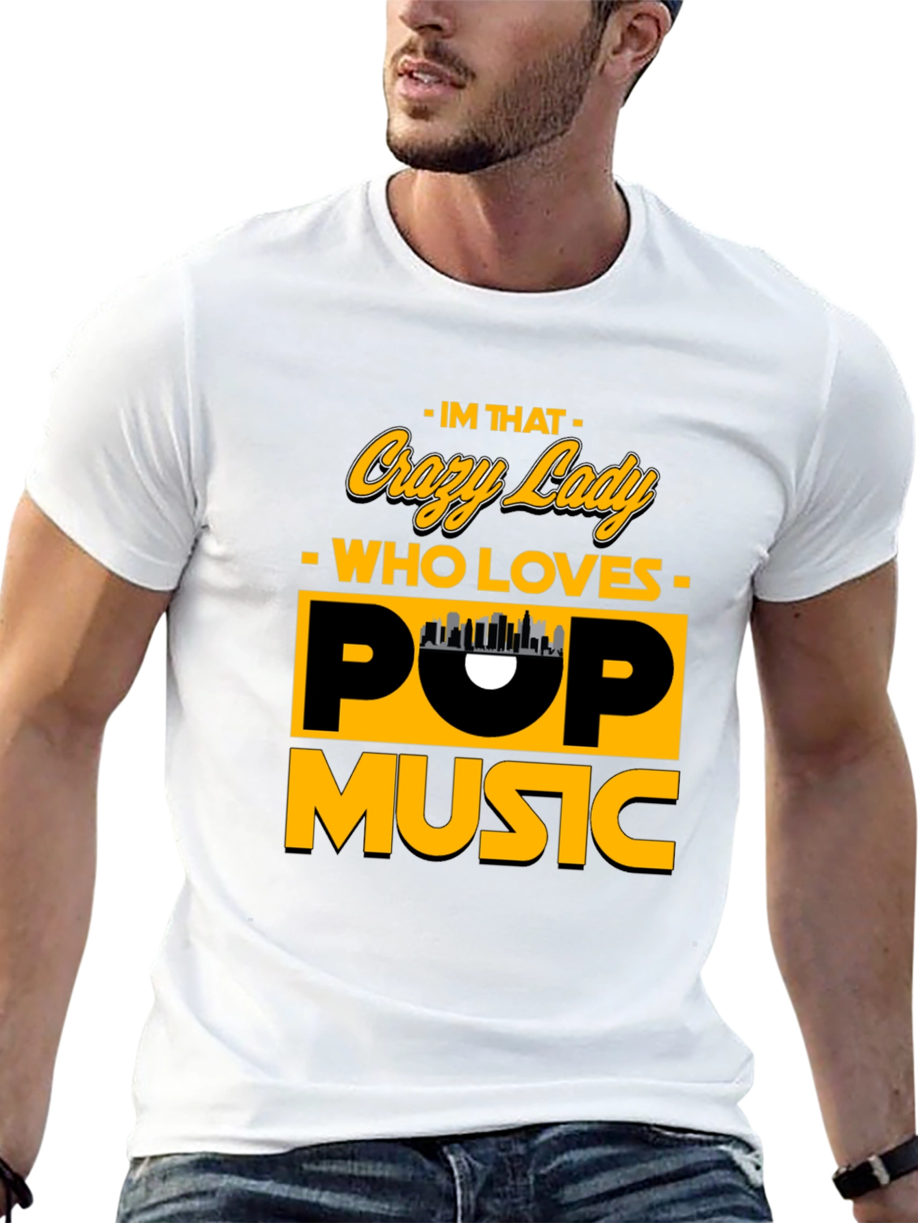 Crazy Lady Pop Music Black T-Shirt