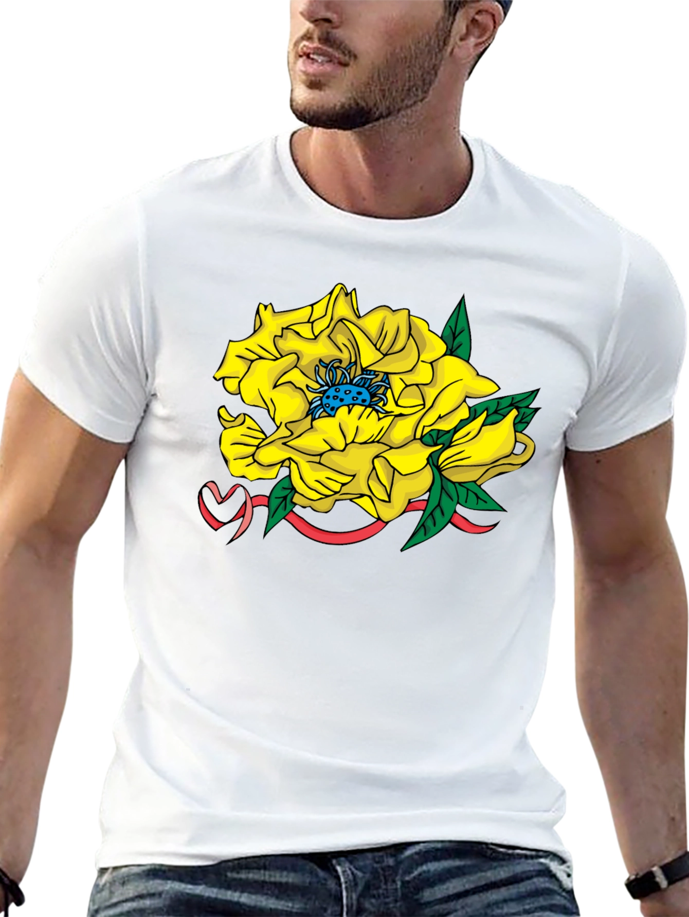 Yellow Flower Graphic Black T-Shirt
