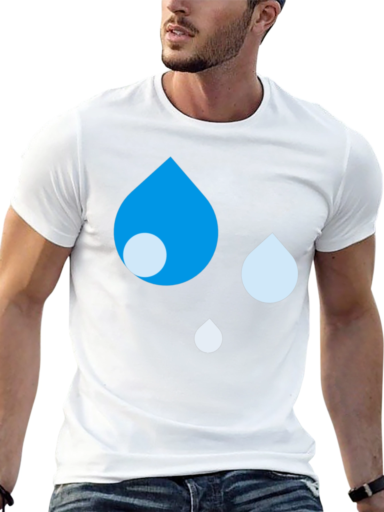 Blue Raindrop Graphic Black T-Shirt