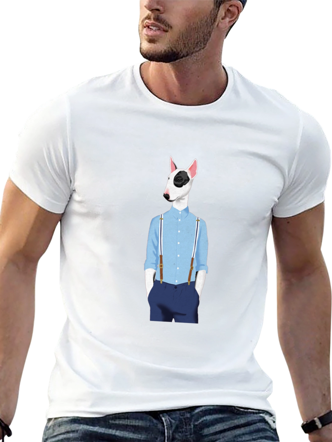 Dog with Suspenders Black T-Shirt