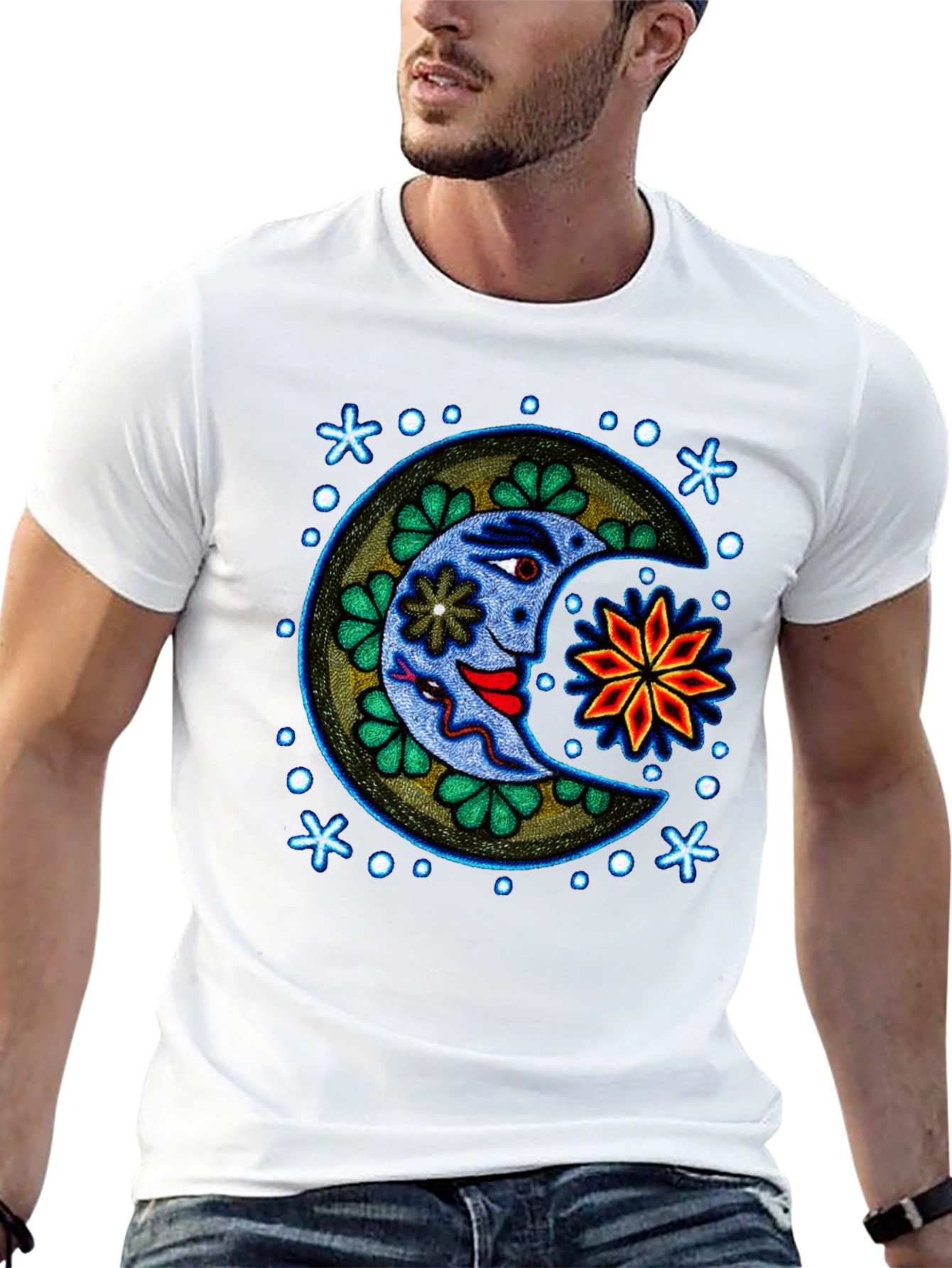 Moon Face Graphic Tee - Black Cotton T-Shirt