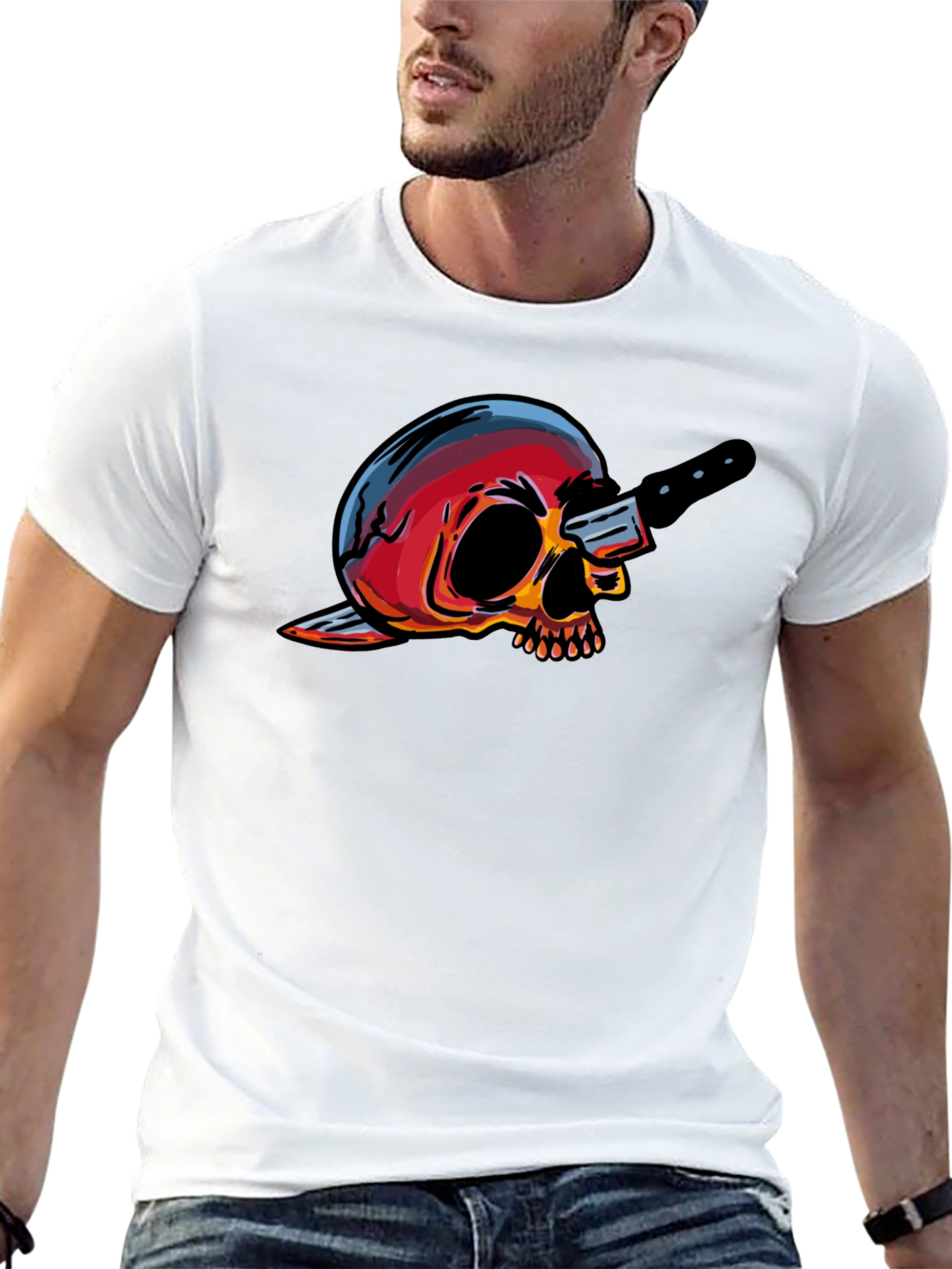 Skull & Knife Graphic Tee - Edgy Cool