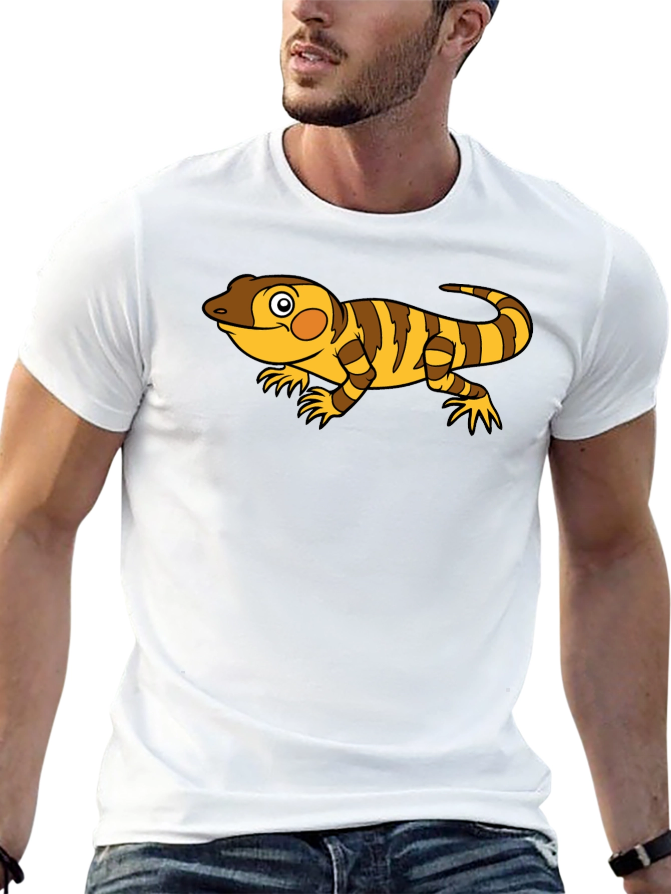 Black T-Shirt with Cartoon Lizard Design