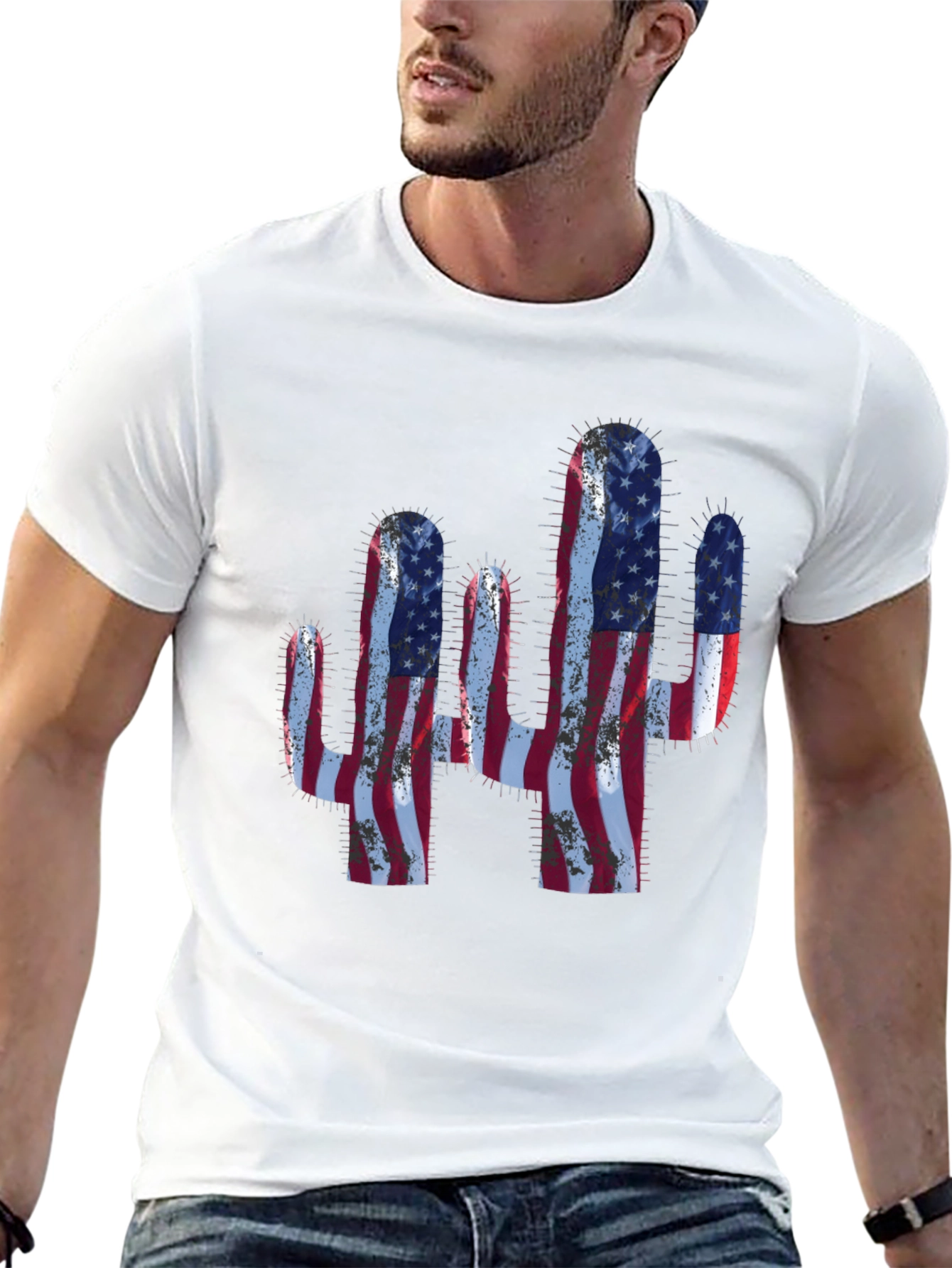 American Flag Cactus Graphic T-Shirt