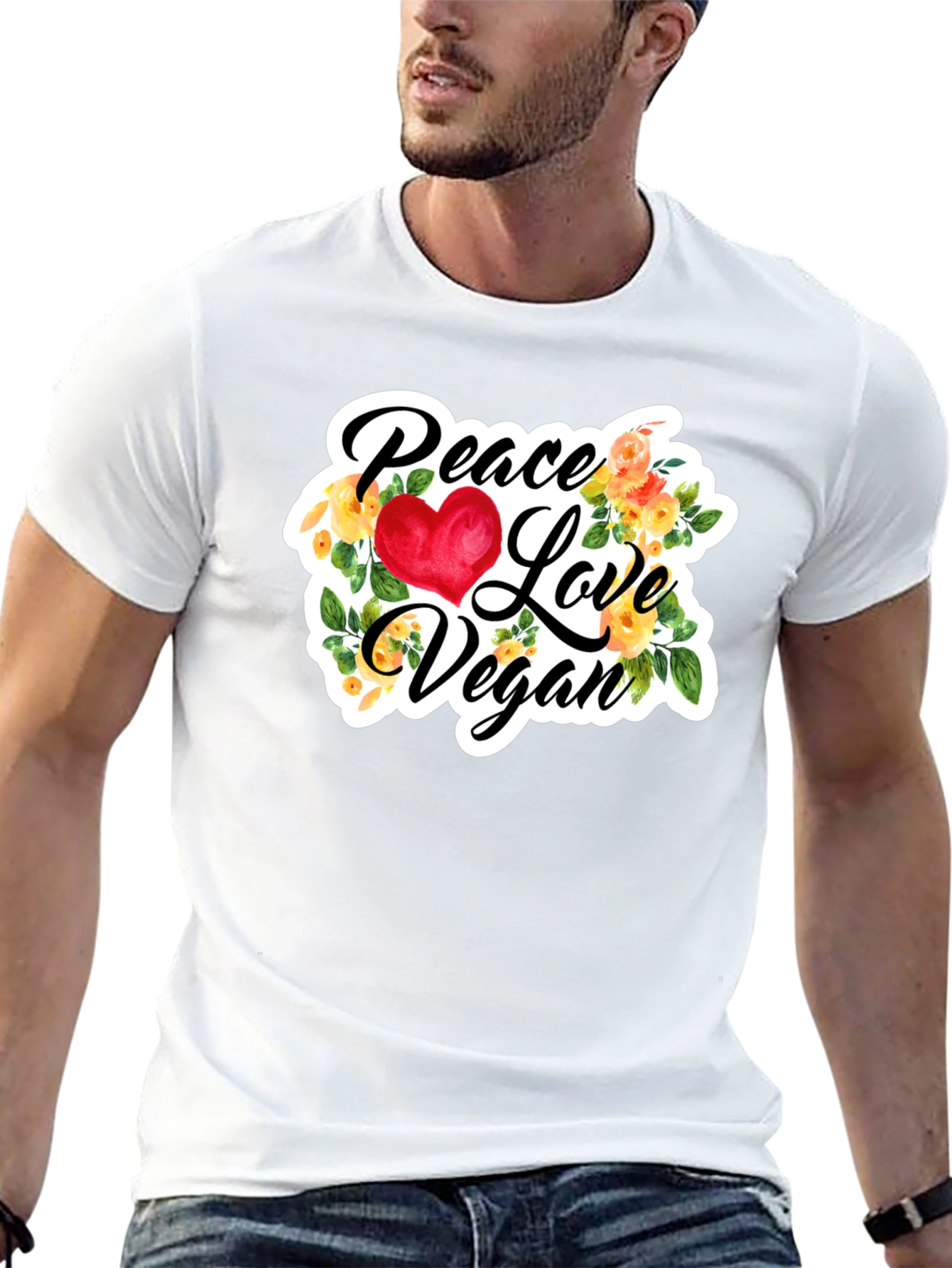 Peace Love Vegan Graphic Tee - Black