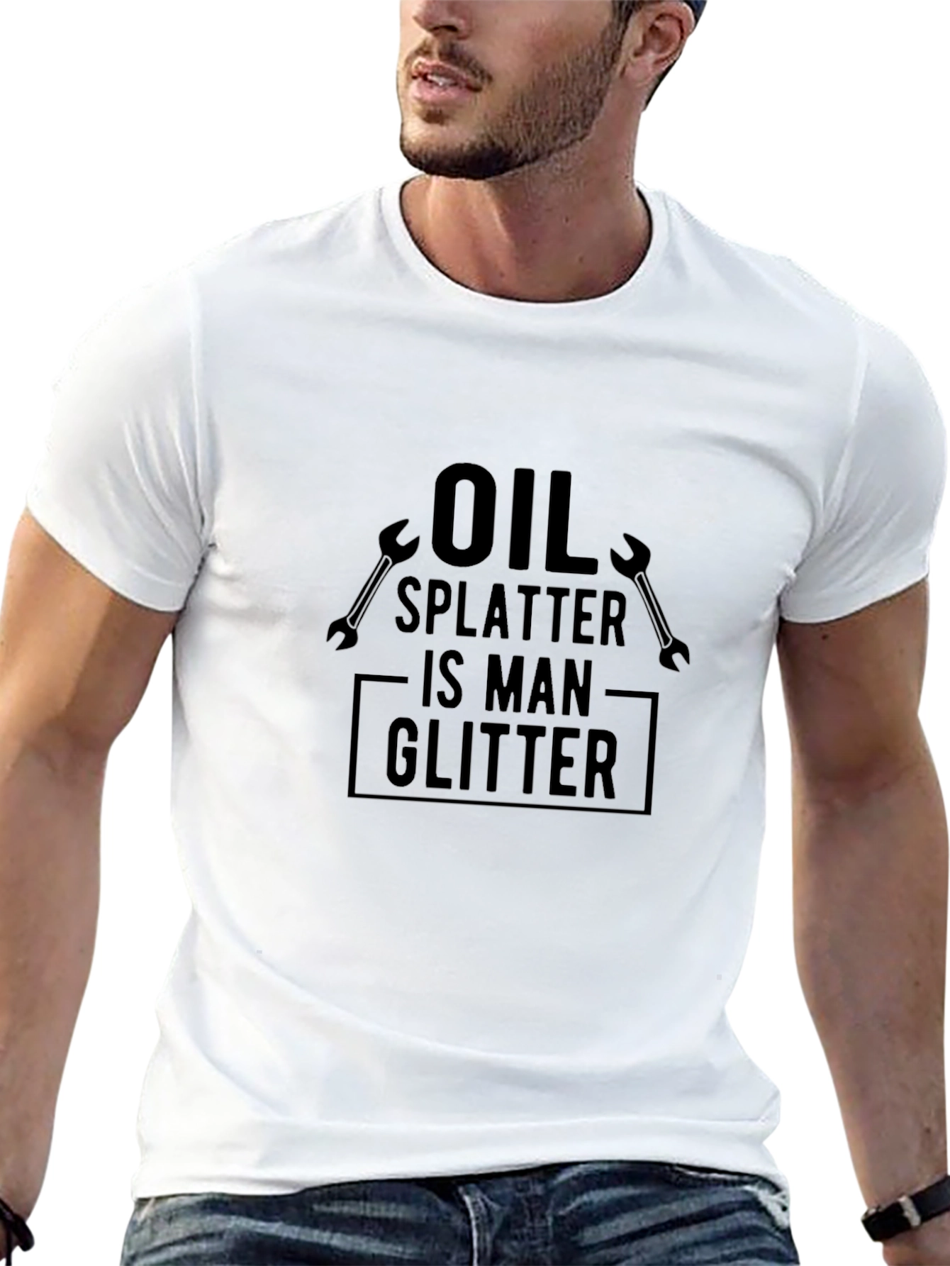 Oil Splatter Man Glitter Black Graphic T-Shirt