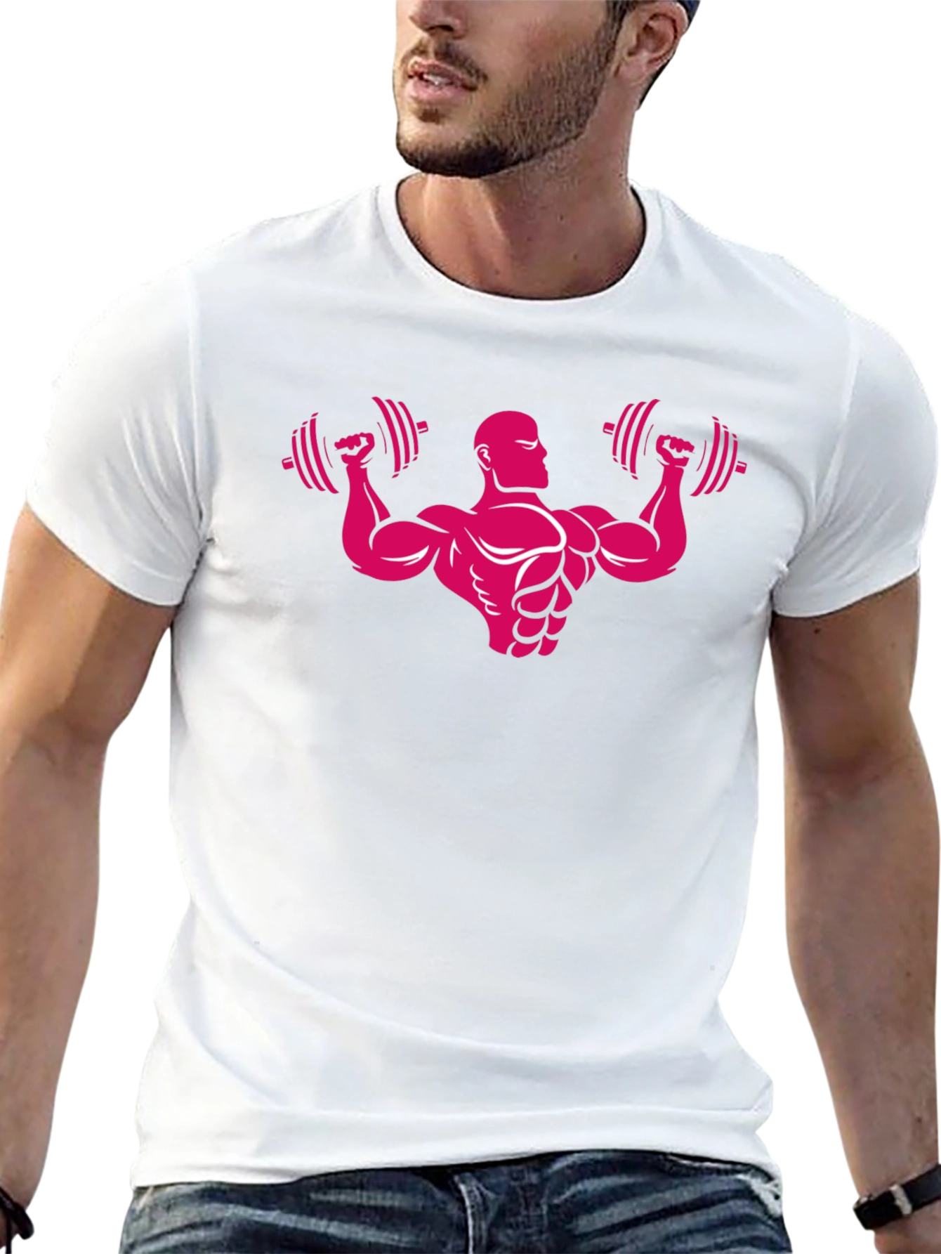 Mens Black Graphic Tee - Bodybuilder Design