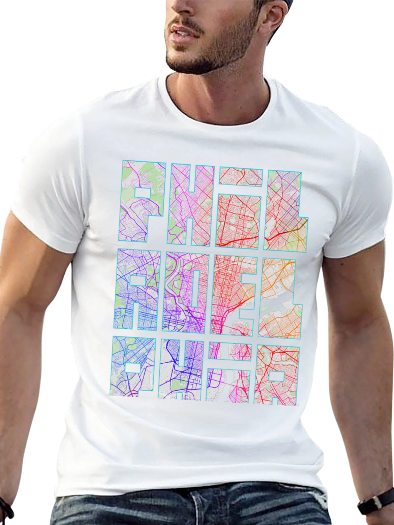 Philadelphia City Map Graphic Print Mens T-Shirt