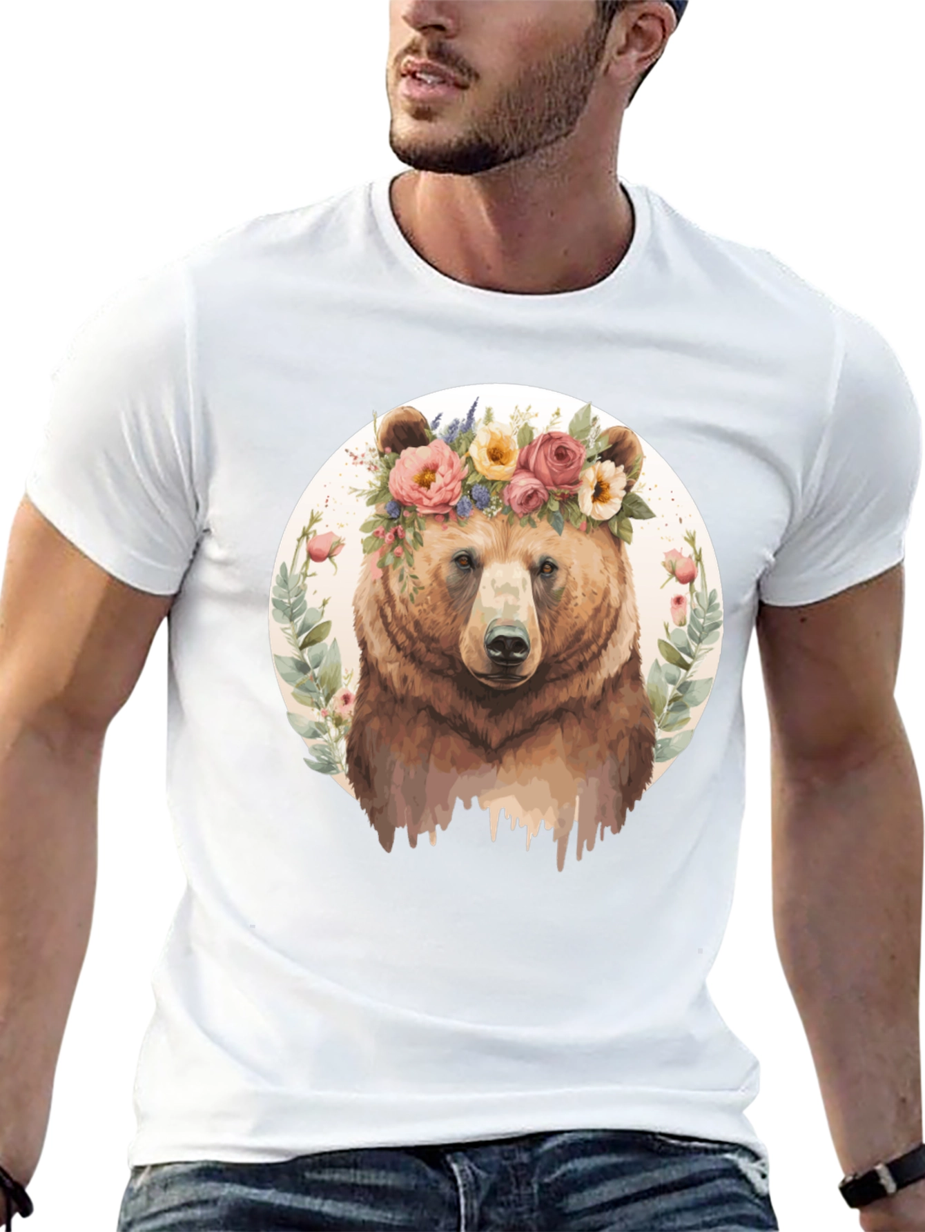 Floral Bear Graphic Tee - Mens Black T-Shirt