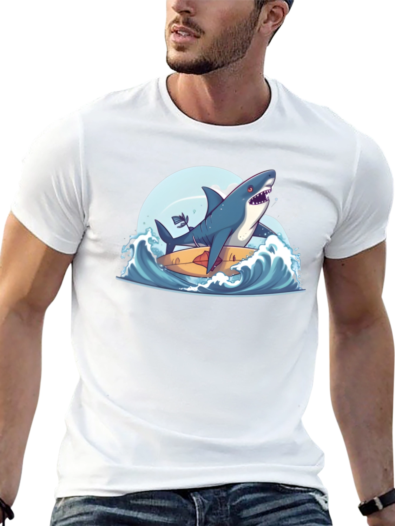 Shark Surfing Tee - Cool Graphic T-Shirt