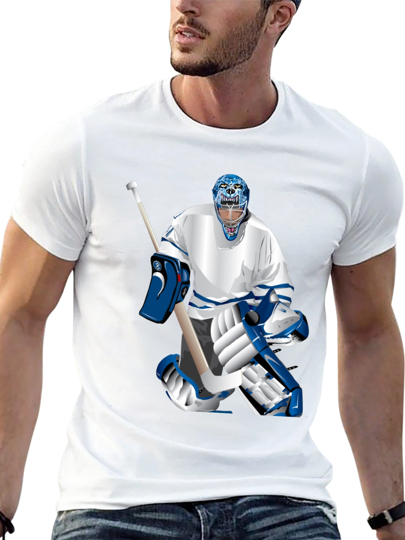 Hockey Goalie Graphic Tee - Black Cotton T-Shirt