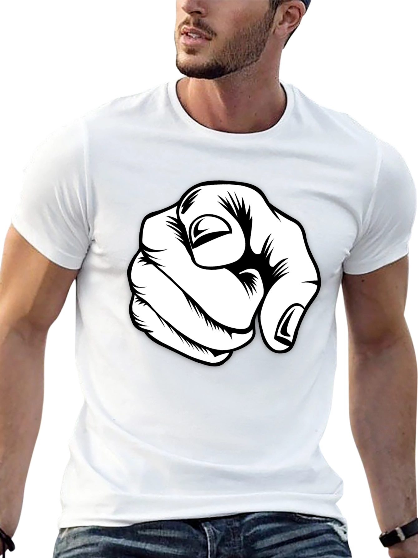 Pointing Finger Graphic Tee - Black Cotton Blend
