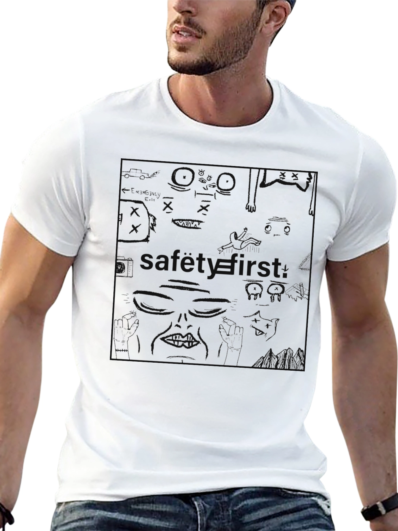 Mens Black Graphic T-Shirt - Safety First Design