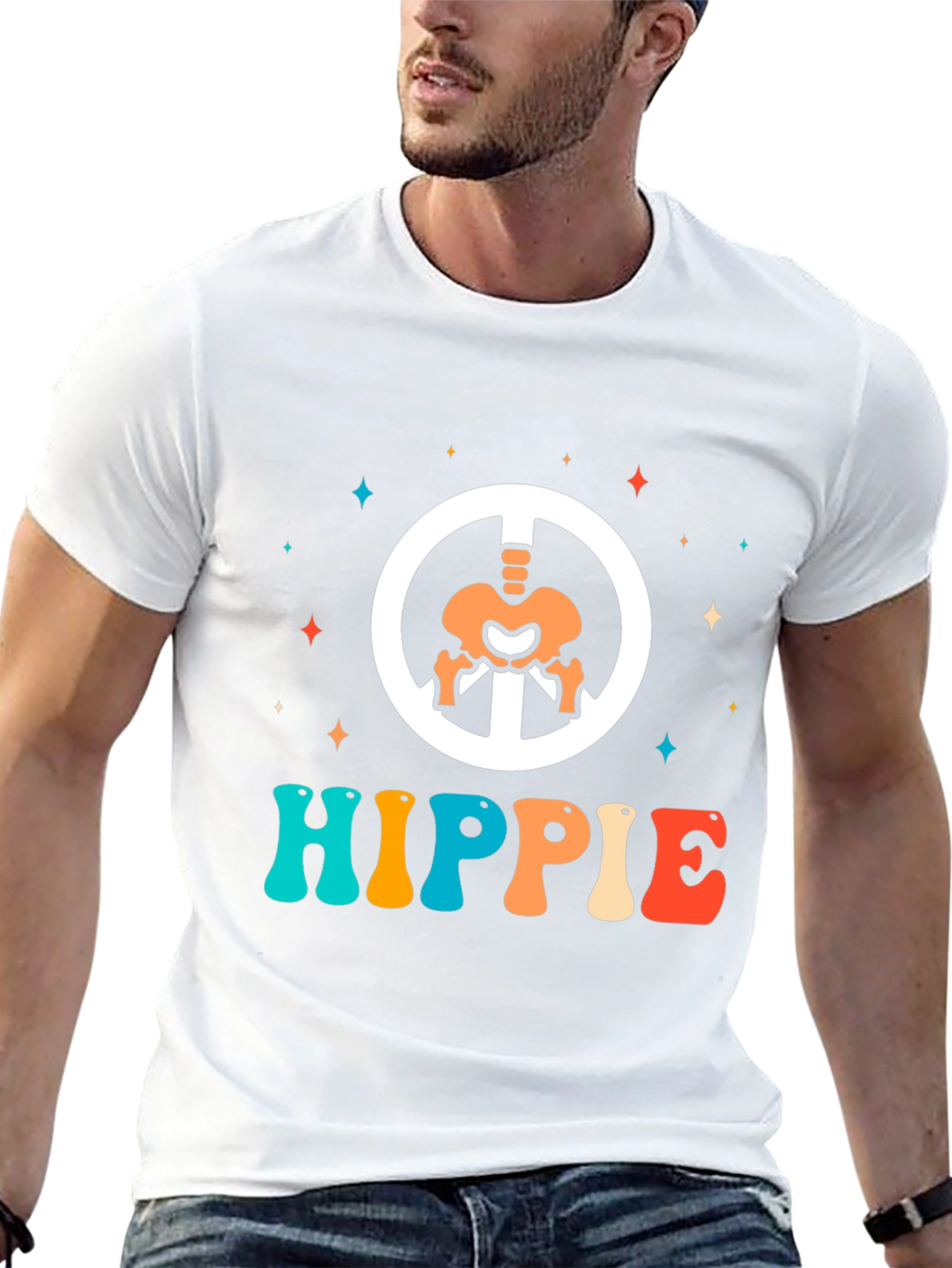 Retro Hippie Skeleton Peace Sign T-Shirt