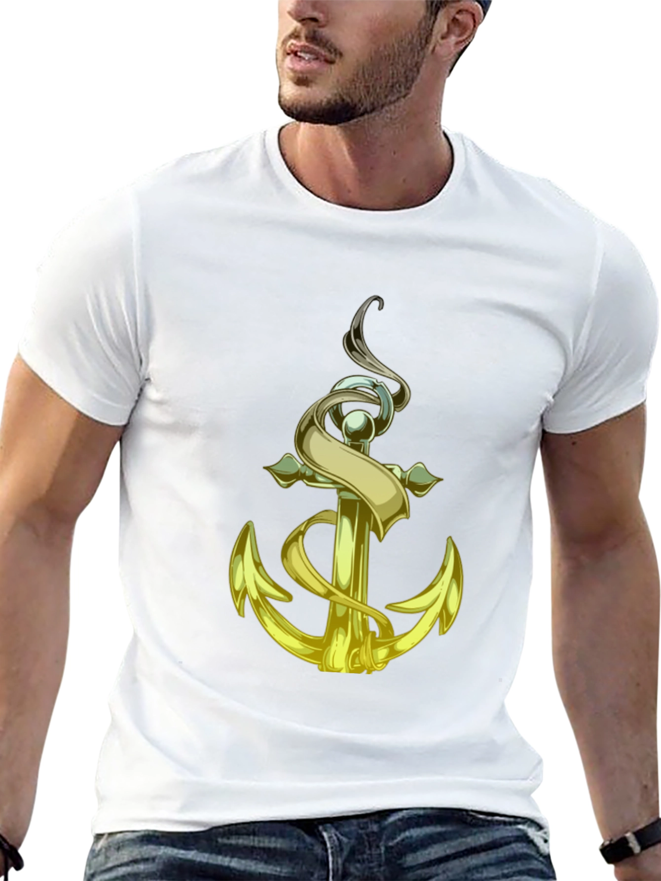 Golden Anchor Graphic Tee - Nautical Style