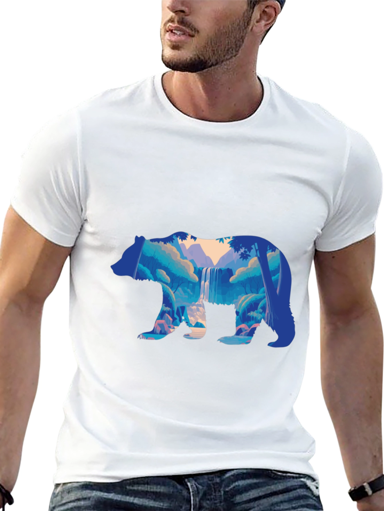 Nature Bear Graphic Print Black T-Shirt