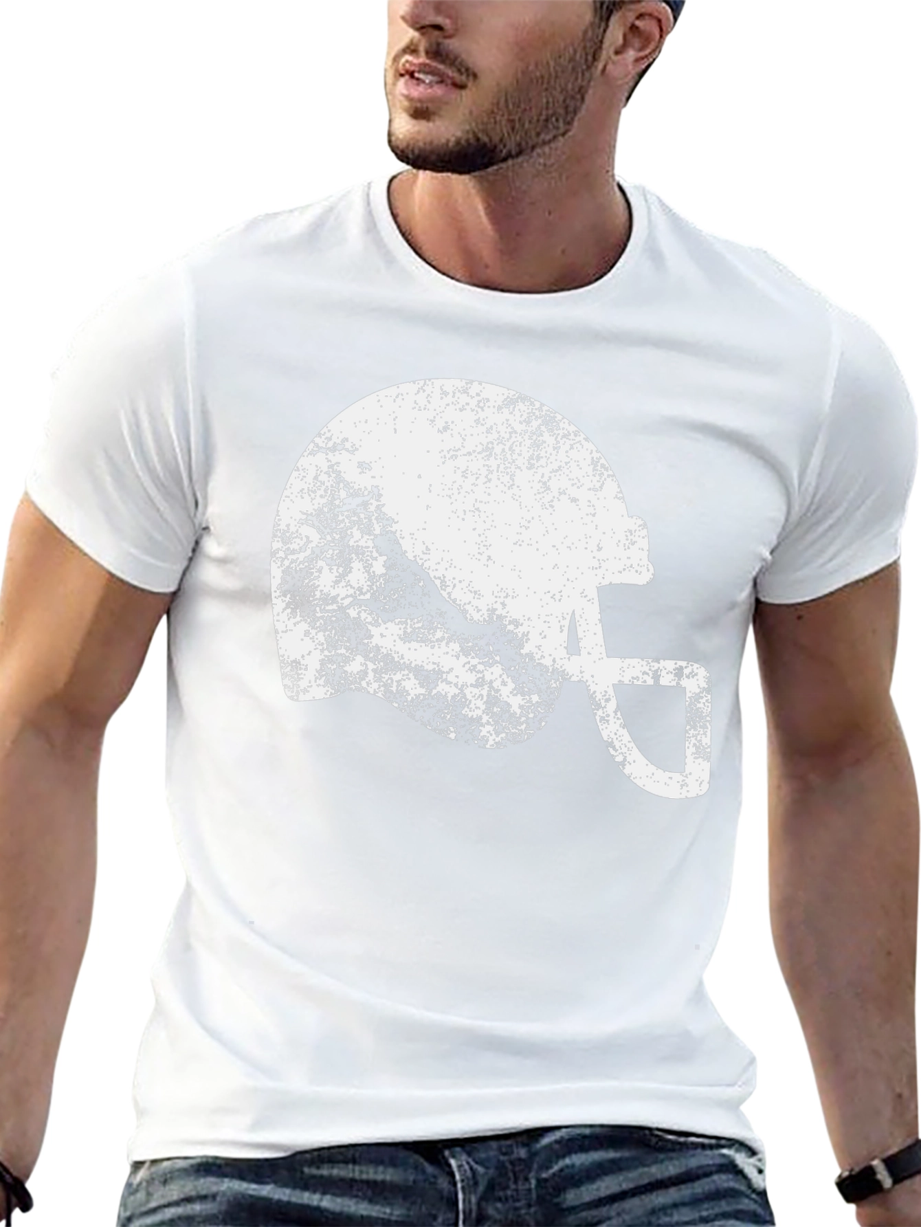Distressed Football Helmet Graphic Tee - Black