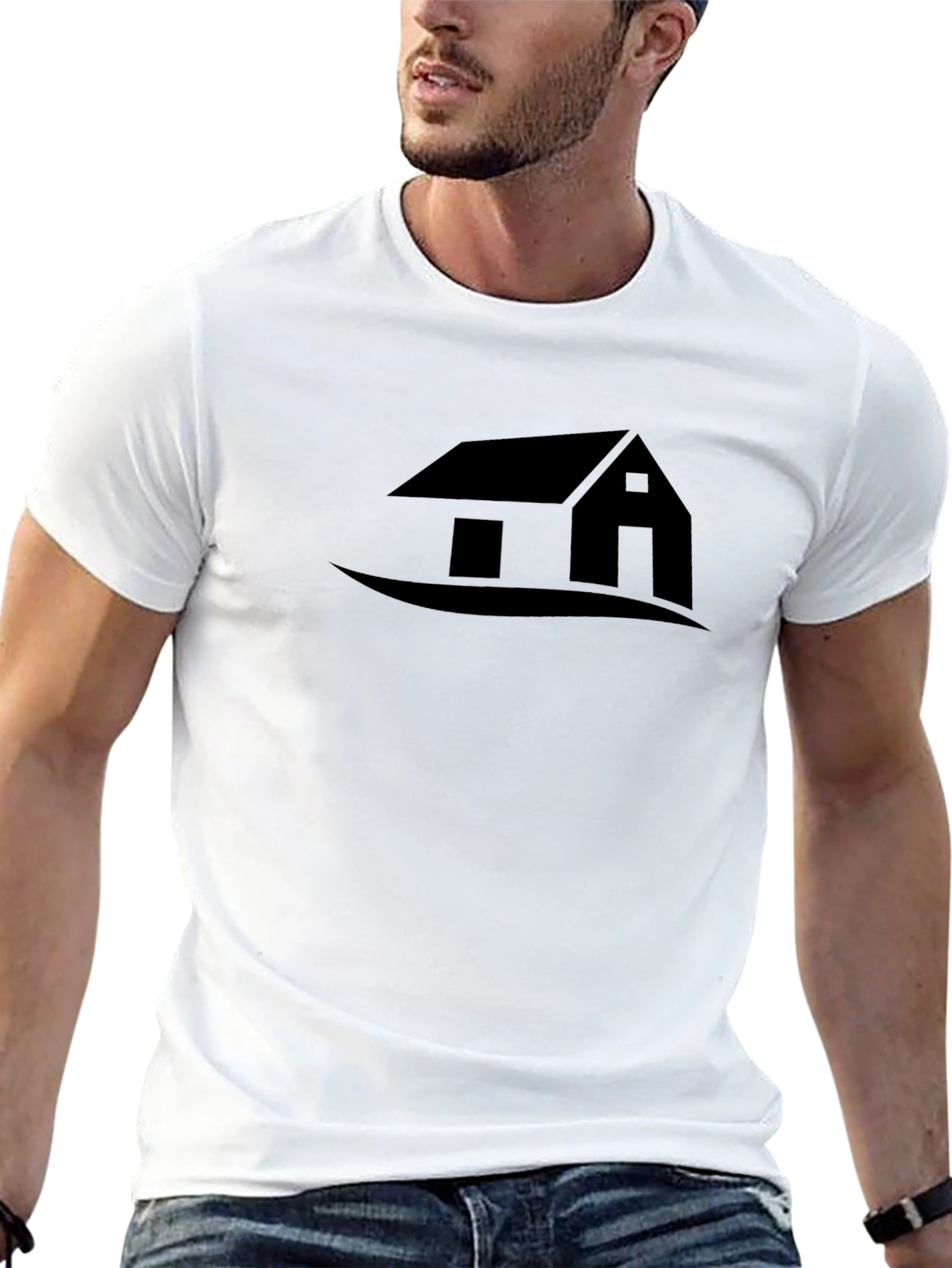 Modern Black T-Shirt with House Graphic Tee