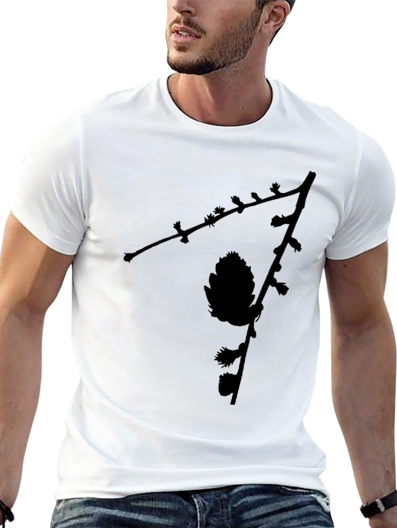 Black Pinecone Branch Graphic Tee - Nature Inspired Menswear