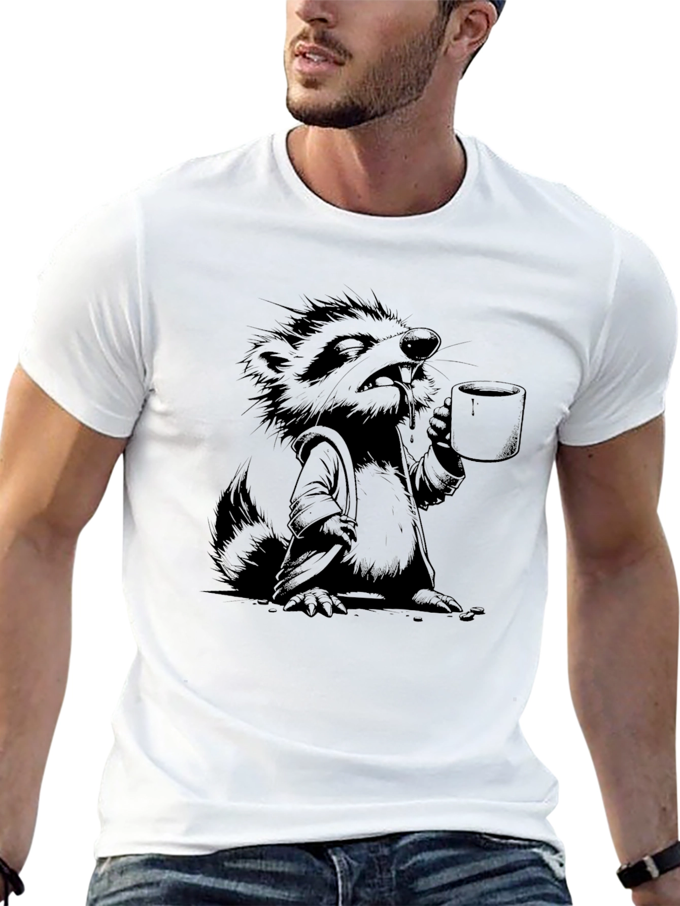 Grumpy Raccoon Coffee T-Shirt - Black Cotton Tee