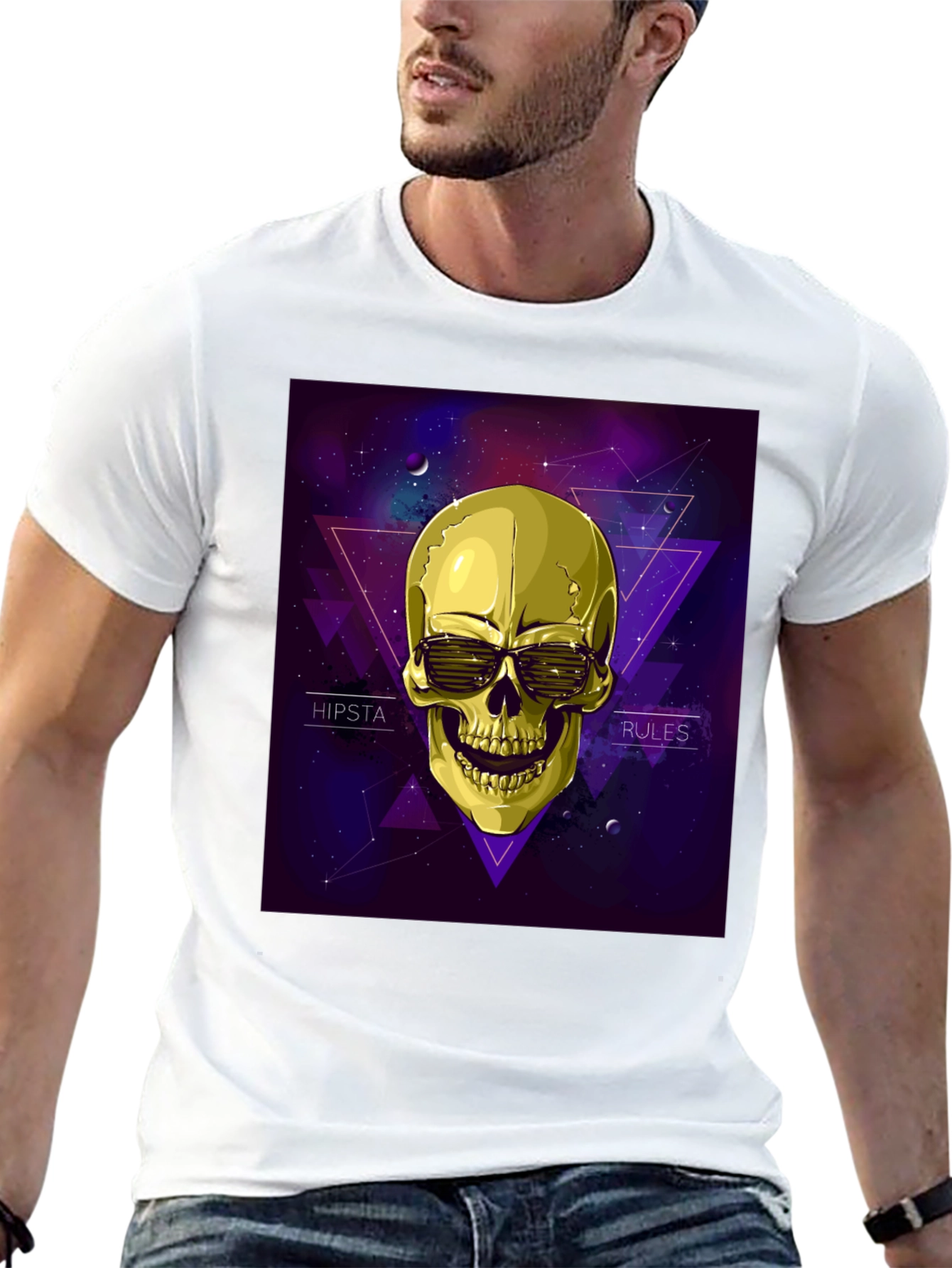 Hipster Skull Graphic Tee - Black