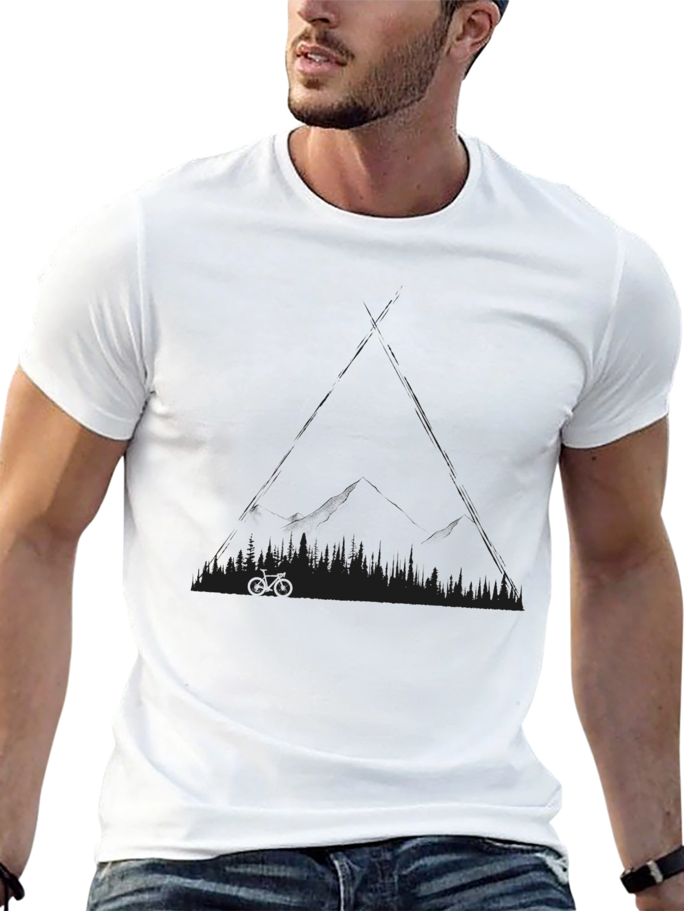 Black T-Shirt with Mountain Bike Design