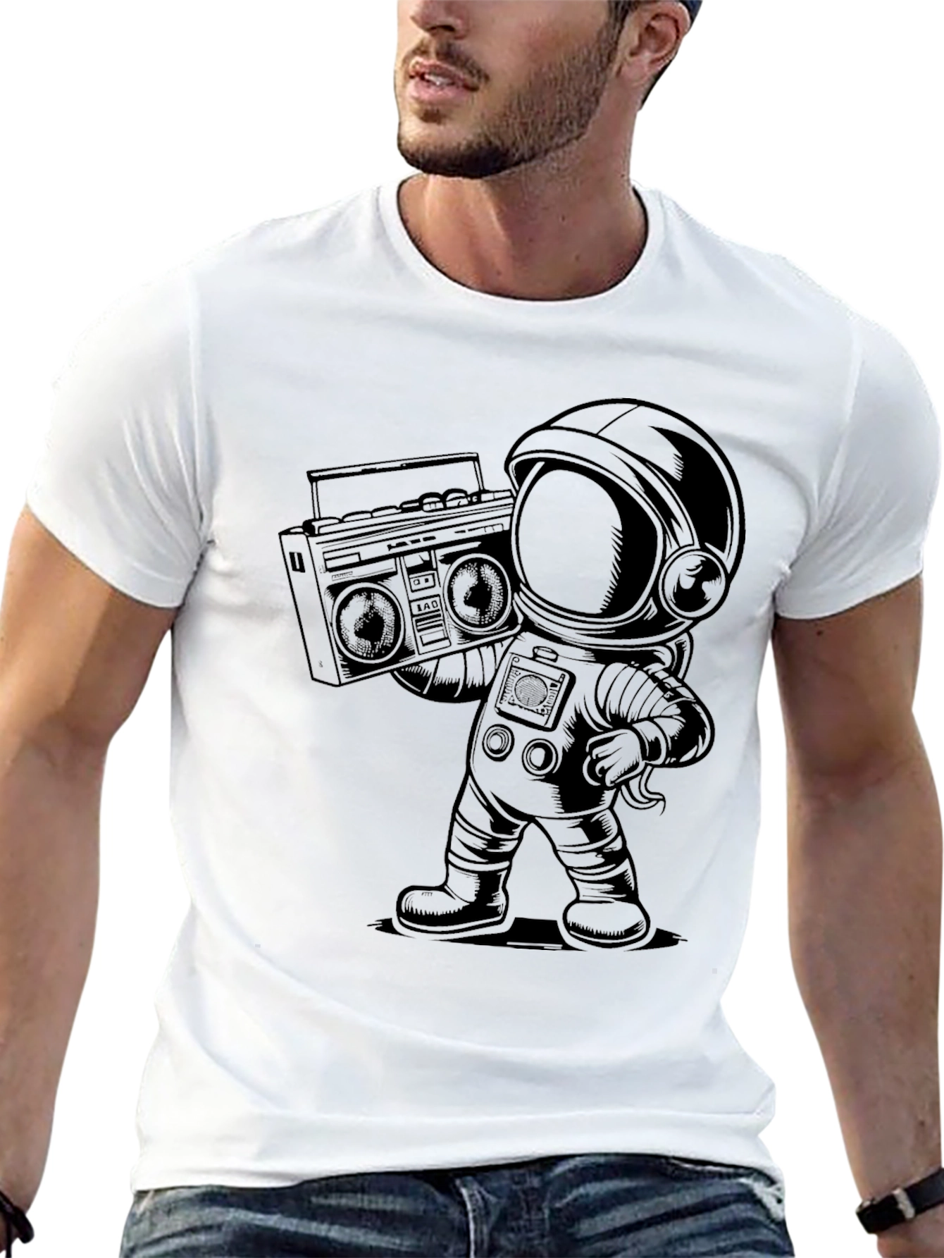 Retro Astronaut Boombox Graphic Tee