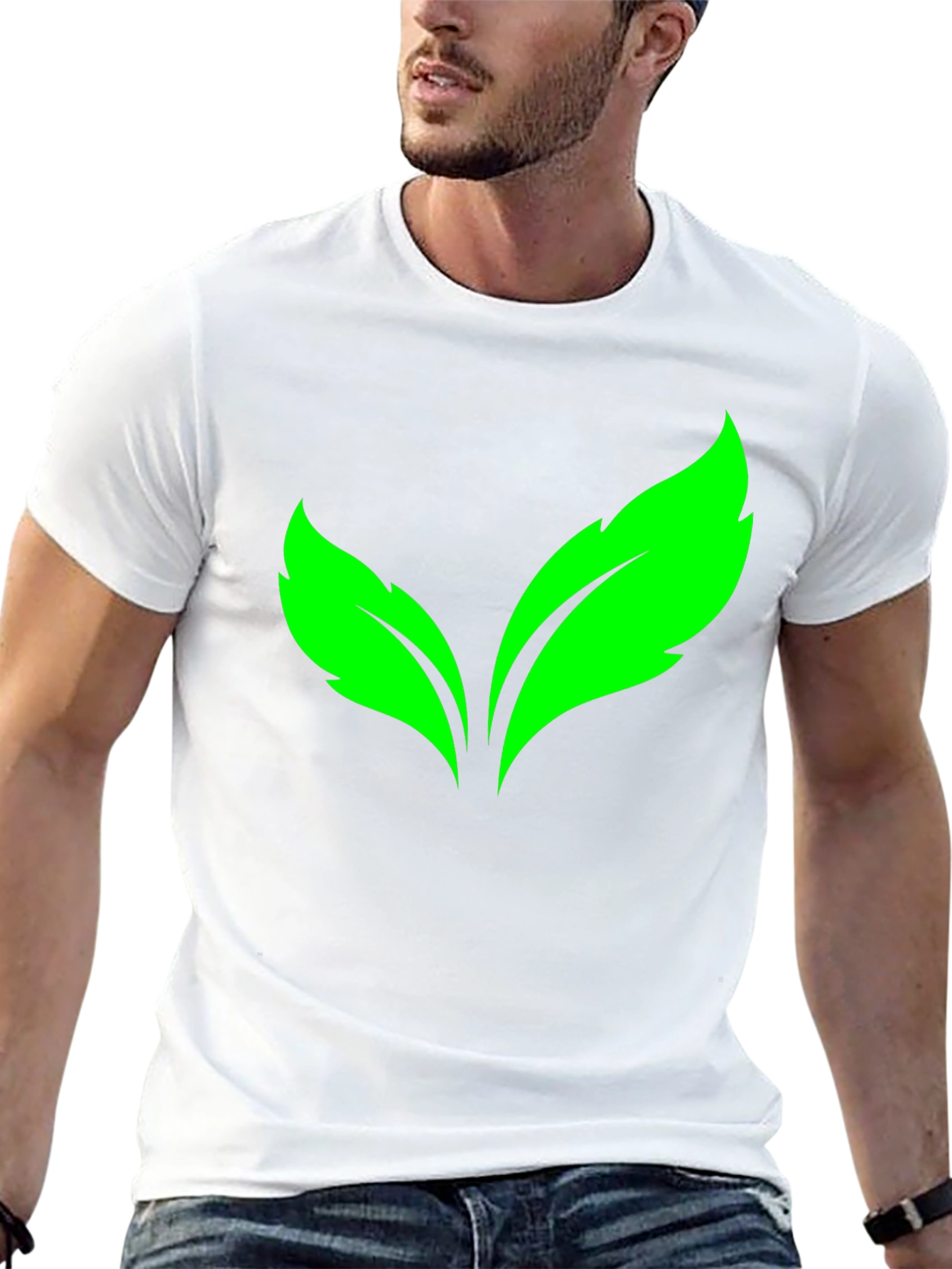 Green Leaves Graphic Print Black T-Shirt