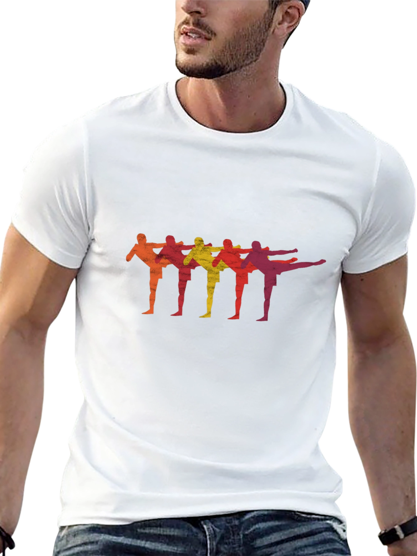 Retro Martial Arts Kick Line Black T-Shirt