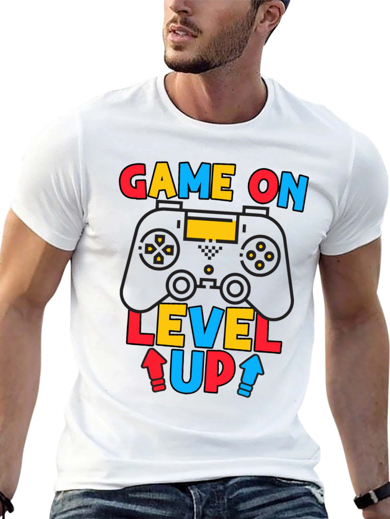 Game On Level Up Mens Black Graphic Tee
